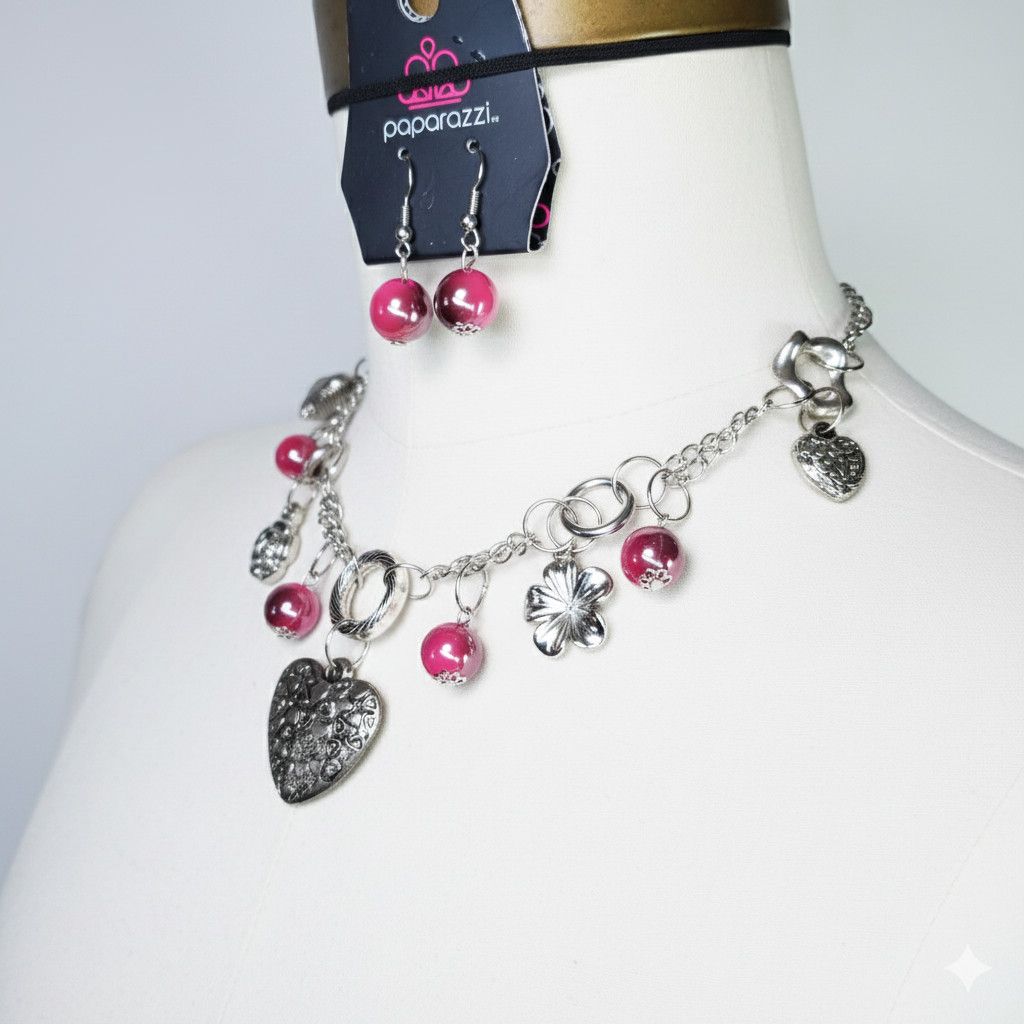 Other Paparazzi Set 16-18" Necklace Earrings Hearts Flowers Charm Size ONE SIZE - 2 Thumbnail