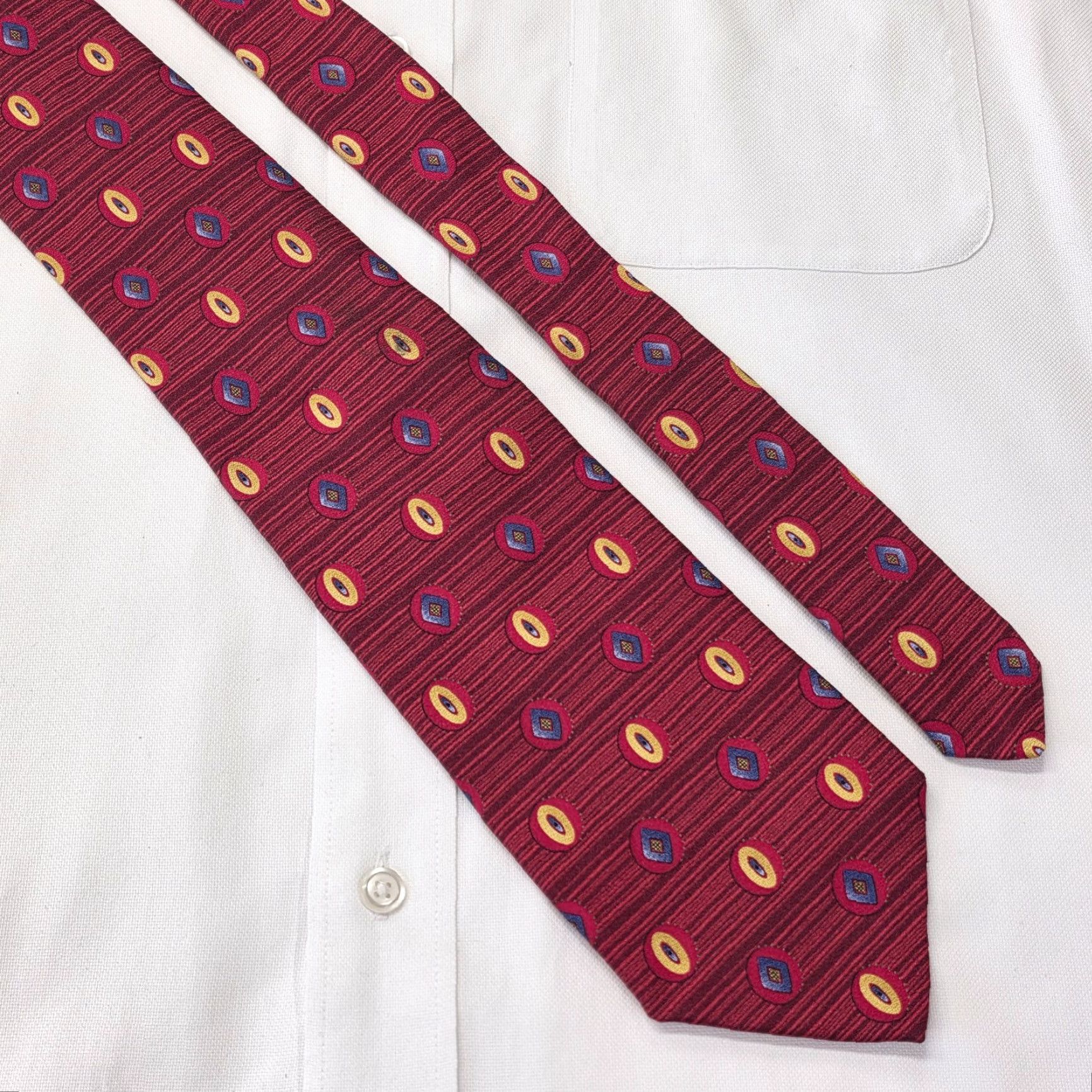 Robert Talbott VINTAGE Robert Talbott Studio Necktie Red Geometric Birdseye Silk Designer Preppy USA Men Tie 57.5" 3.75" Size ONE SIZE - 3 Thumbnail