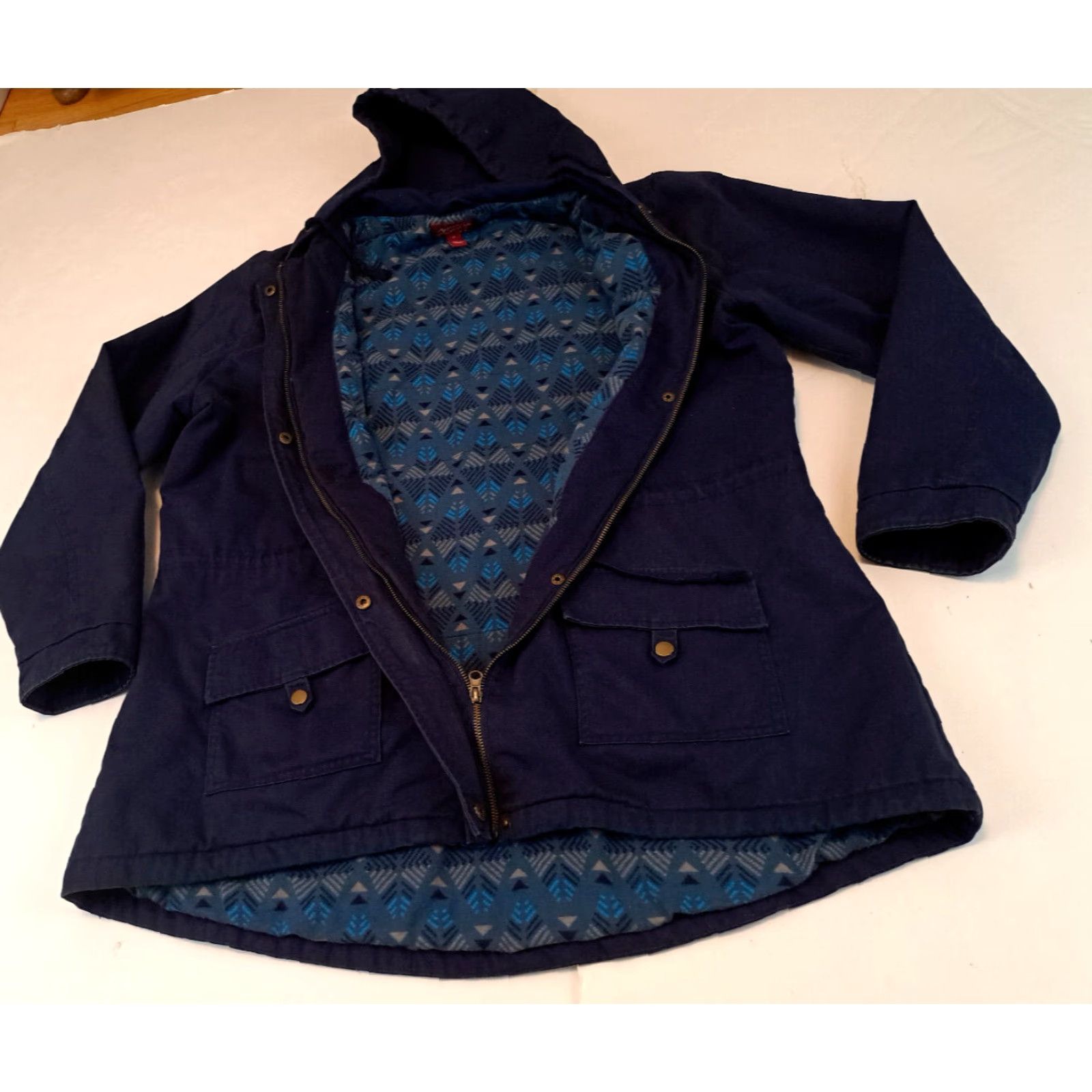 Native VINTAGE Arizona Jeans JRS Plus 2X Women Parka Hoodie Button Canvas Cotton Insulated Blue Jacket Size XXL / US 16-18 / IT 52-54 - 2 Thumbnail