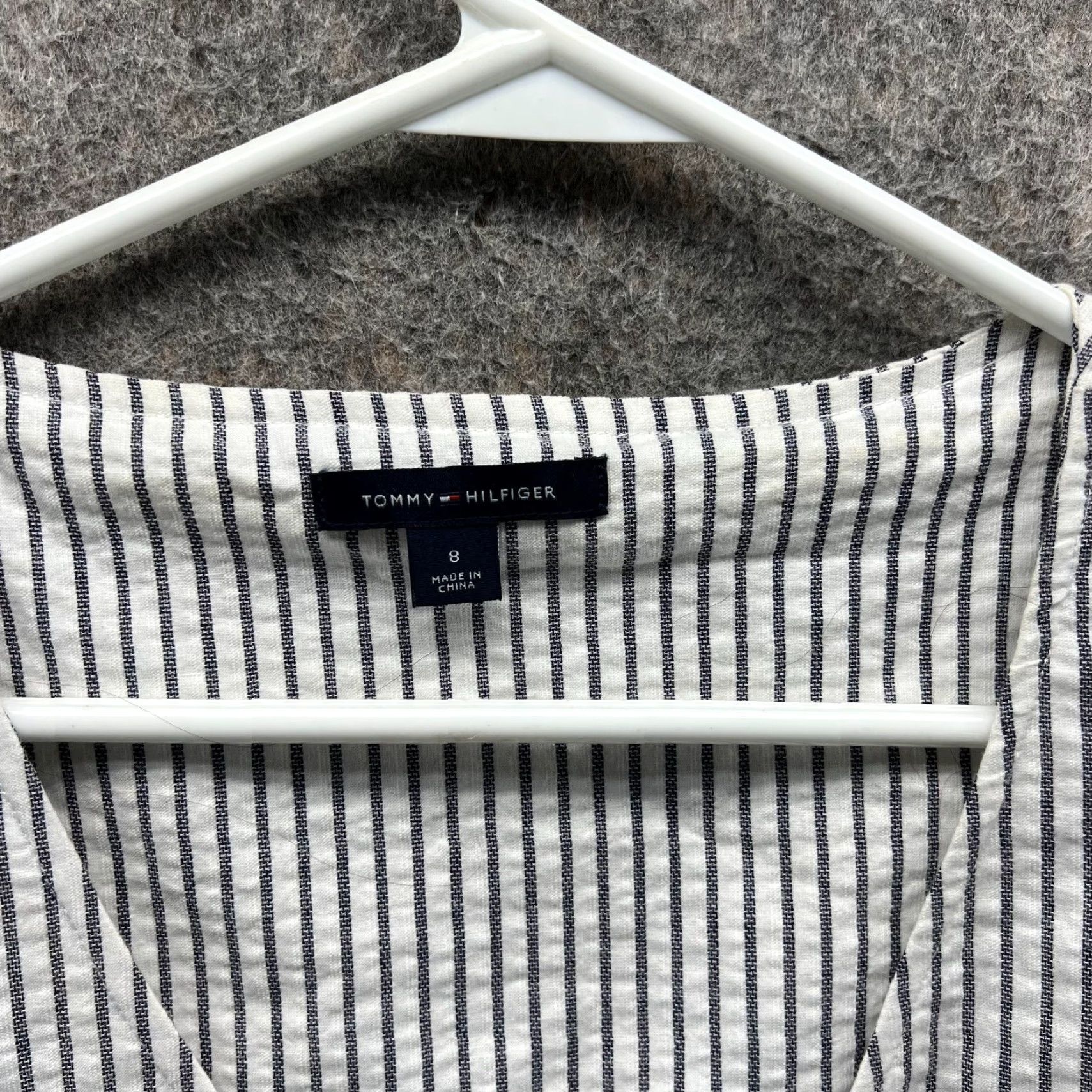 Tommy Hilfiger Tommy Hilfiger Dress Women 8 White Striped Sleeveless Cotton A-Line V-Neck Knitted Pullover Casual Party/Cocktail Travel Knee Length Size M / US 6-8 / IT 42-44 - 6 Thumbnail
