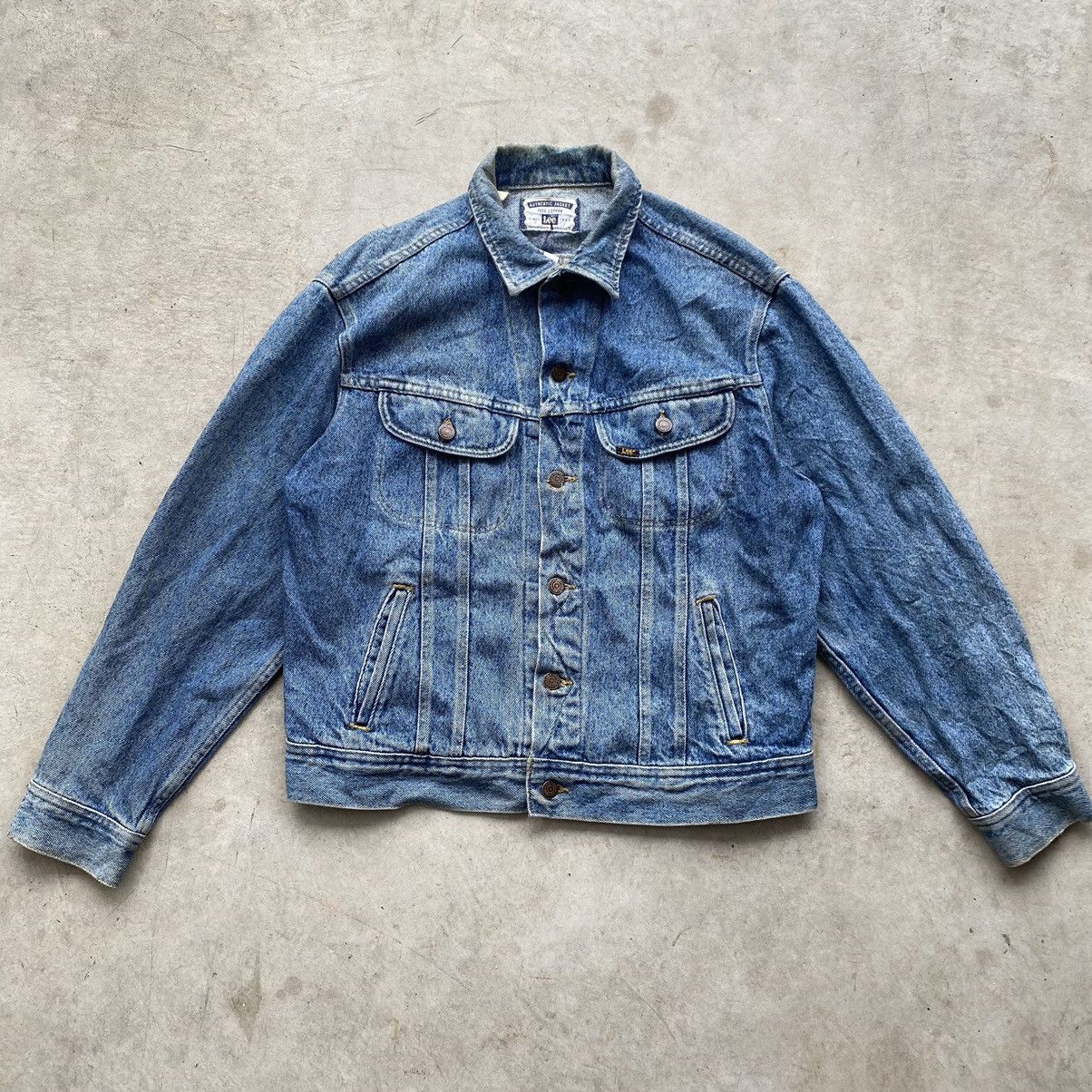image of Denim Jacket x Lee Vintage Lee Rider Made In Usa Denim Trucker Jacket in Blue Denim (Size Medium)
