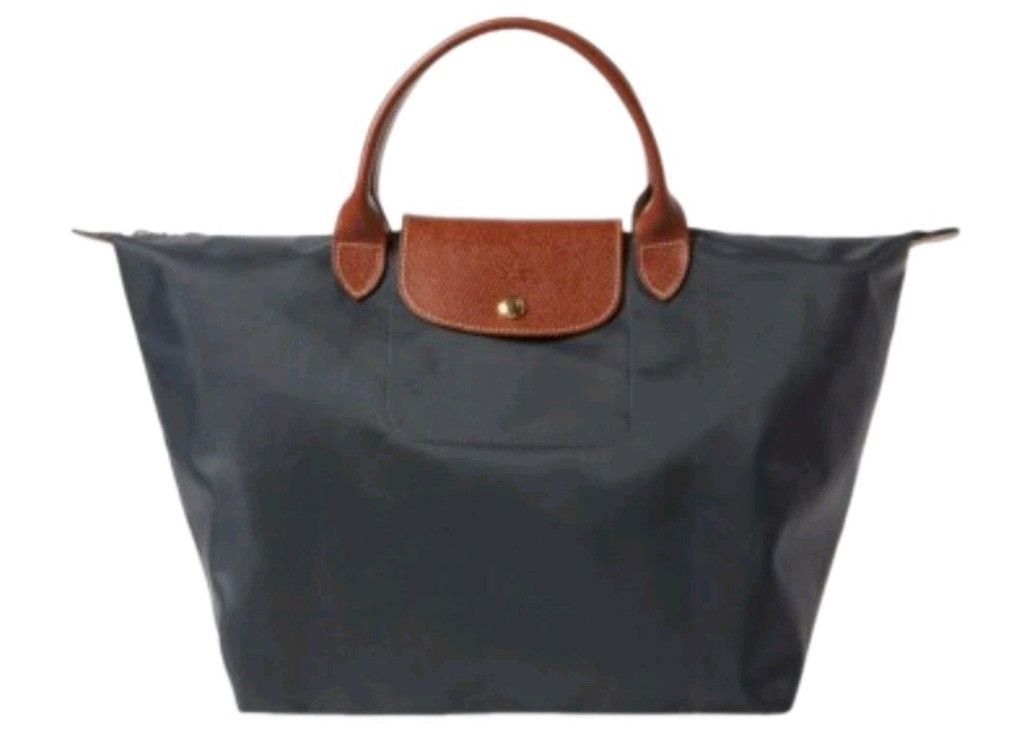 Longchamp LONGCHAMP Women's Gray Pliage Medium Leather Trim Double Top Size ONE SIZE - 1 Thumbnail