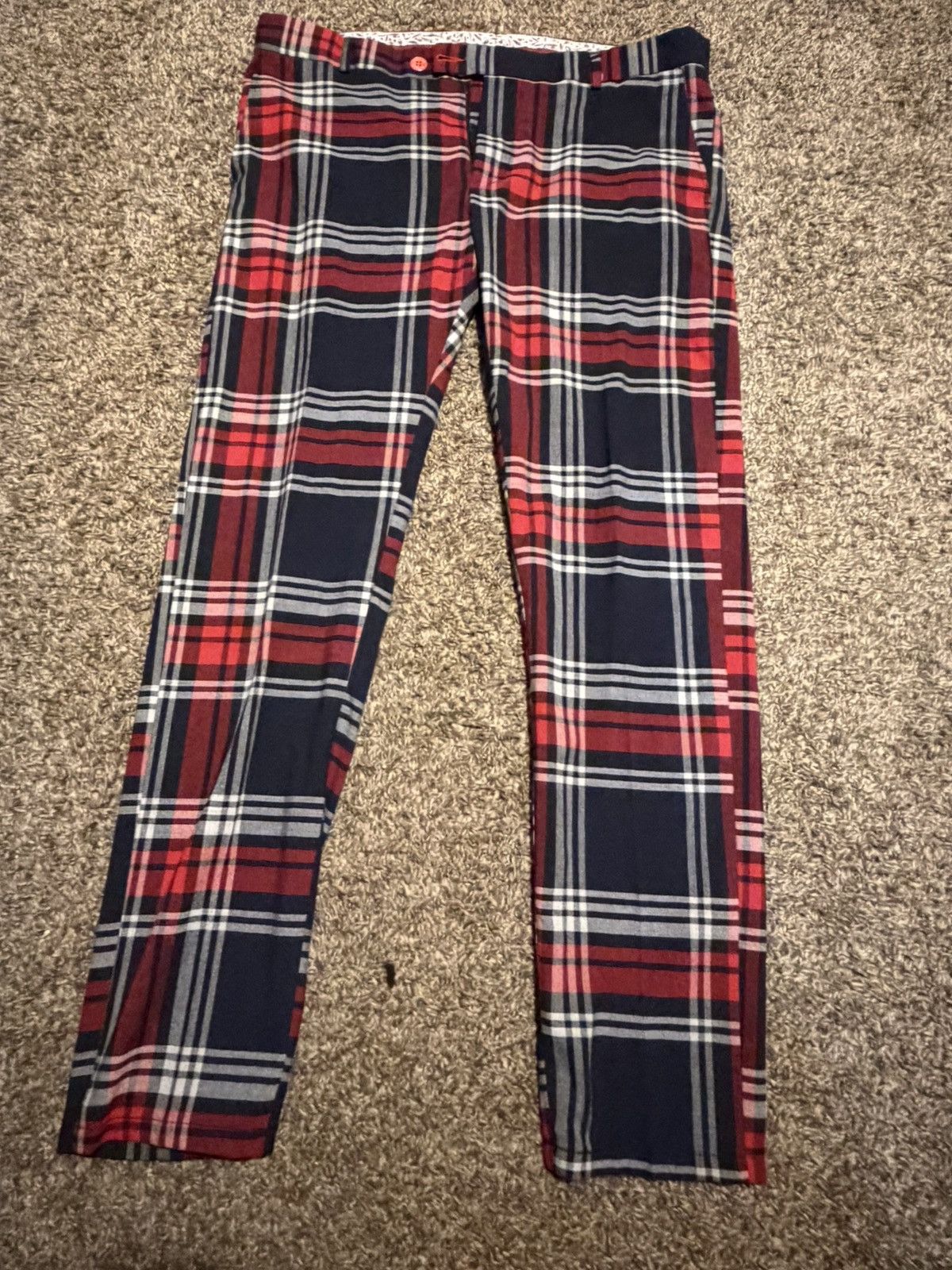 Other DJ Plus Red & Navy Plaid Slim-Fit Trousers Size US 32 / EU 48 - 1 Thumbnail