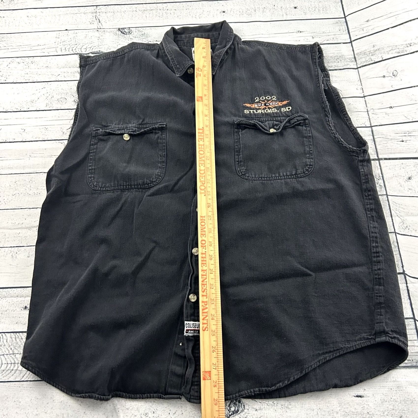 Denime 2002 Bike Week Sturgis SD Sleeveless Denim Button Up Shirt Men's XL Black Size US XL / EU 56 / 4 - 4 Thumbnail