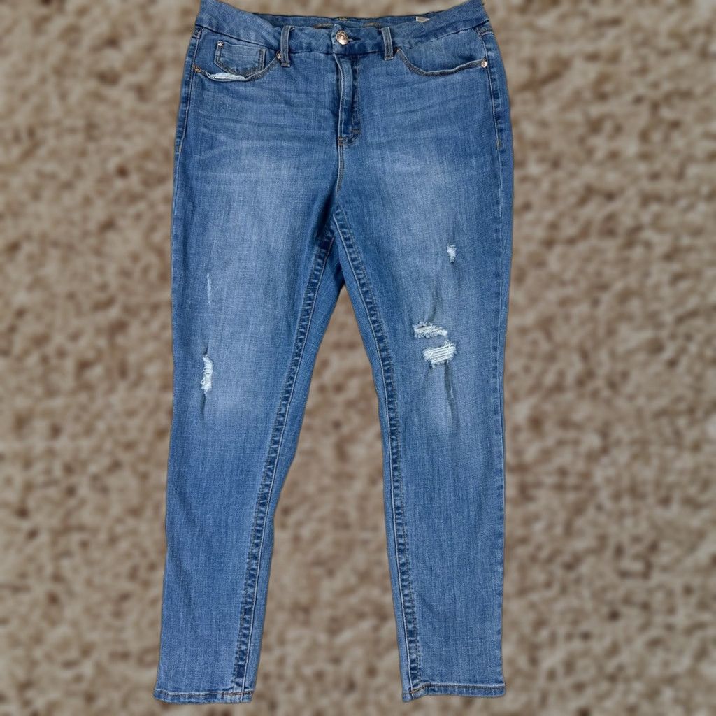 Vintage Seven7 Jeans Women 16 Blue Denim Distressed Tummyless High Rise Skinny Size 38" / US 16 / IT 52 - 1 Thumbnail