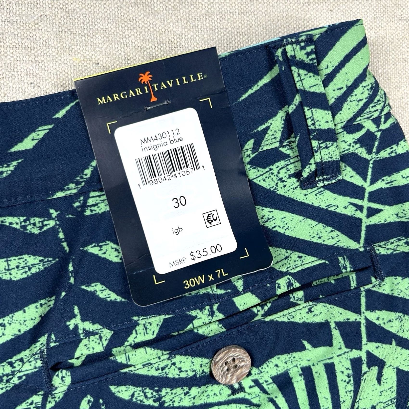 Vintage Margaritaville Shorts Mens 30 Chino Performance Golf Floral Insignia Blue Navy Beige? No Beige. Size US 30 / EU 46 - 6 Thumbnail
