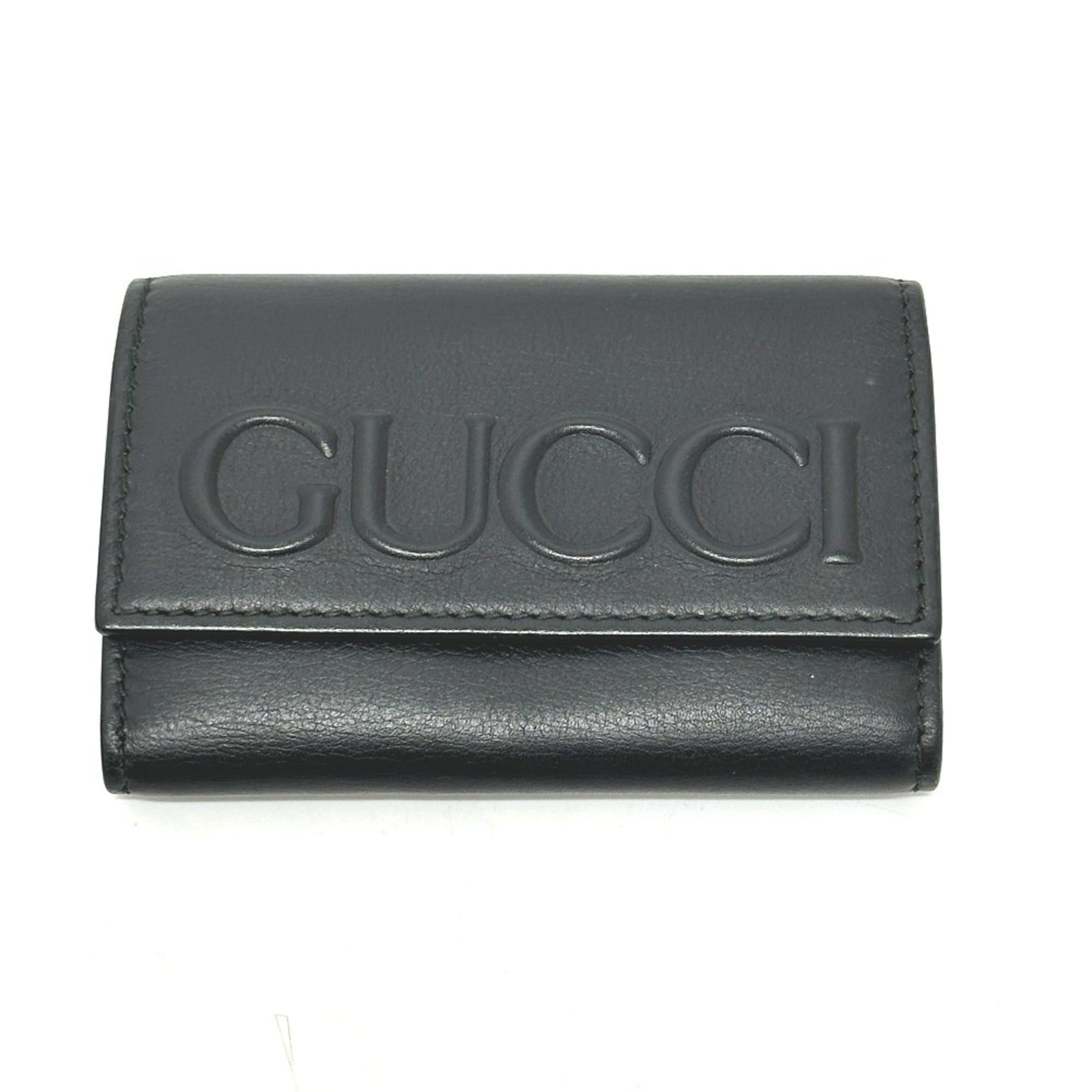 Gucci GUCCI 428781 Embossed Logo Keychain Key Ring 6-Key Case Leather Women's Black Size ONE SIZE - 1 Thumbnail