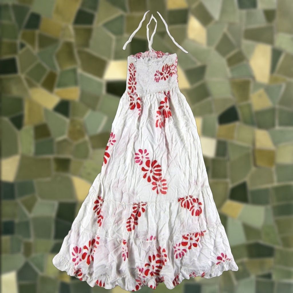 Pinko BAGUS 100% Rayon White Pink Floral Halter Tie Tank Tiered Midi Sun Dress S-M Size S / US 4 / IT 40 - 1 Thumbnail