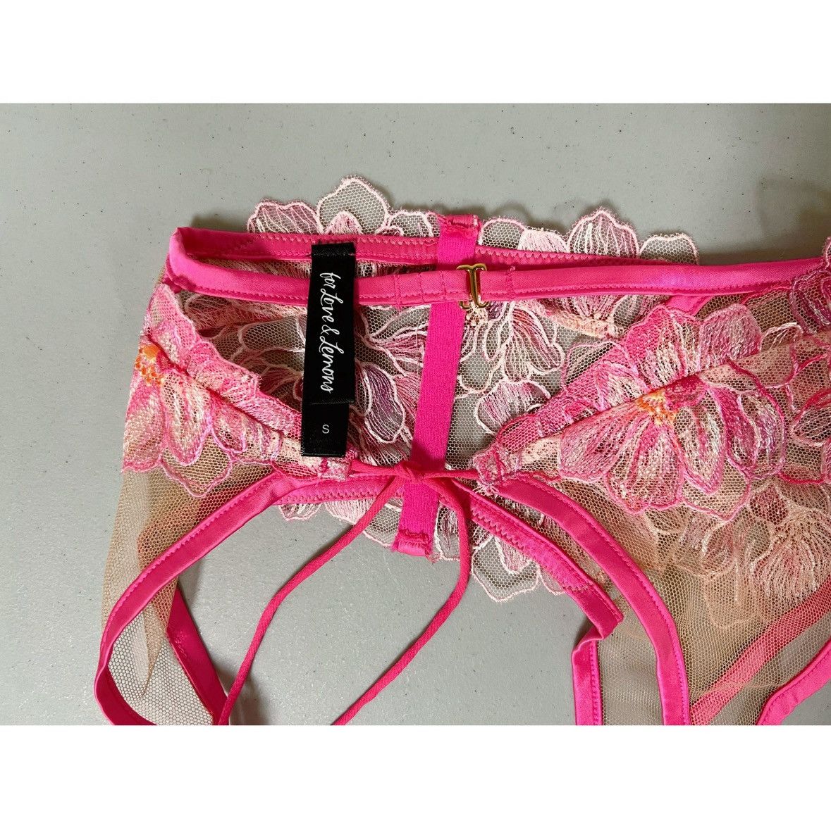 For Love & Lemons Pink Orange Floral Lace Bows Garter Belt Lingerie Size S 🍋✨ Size ONE SIZE - 7 Thumbnail