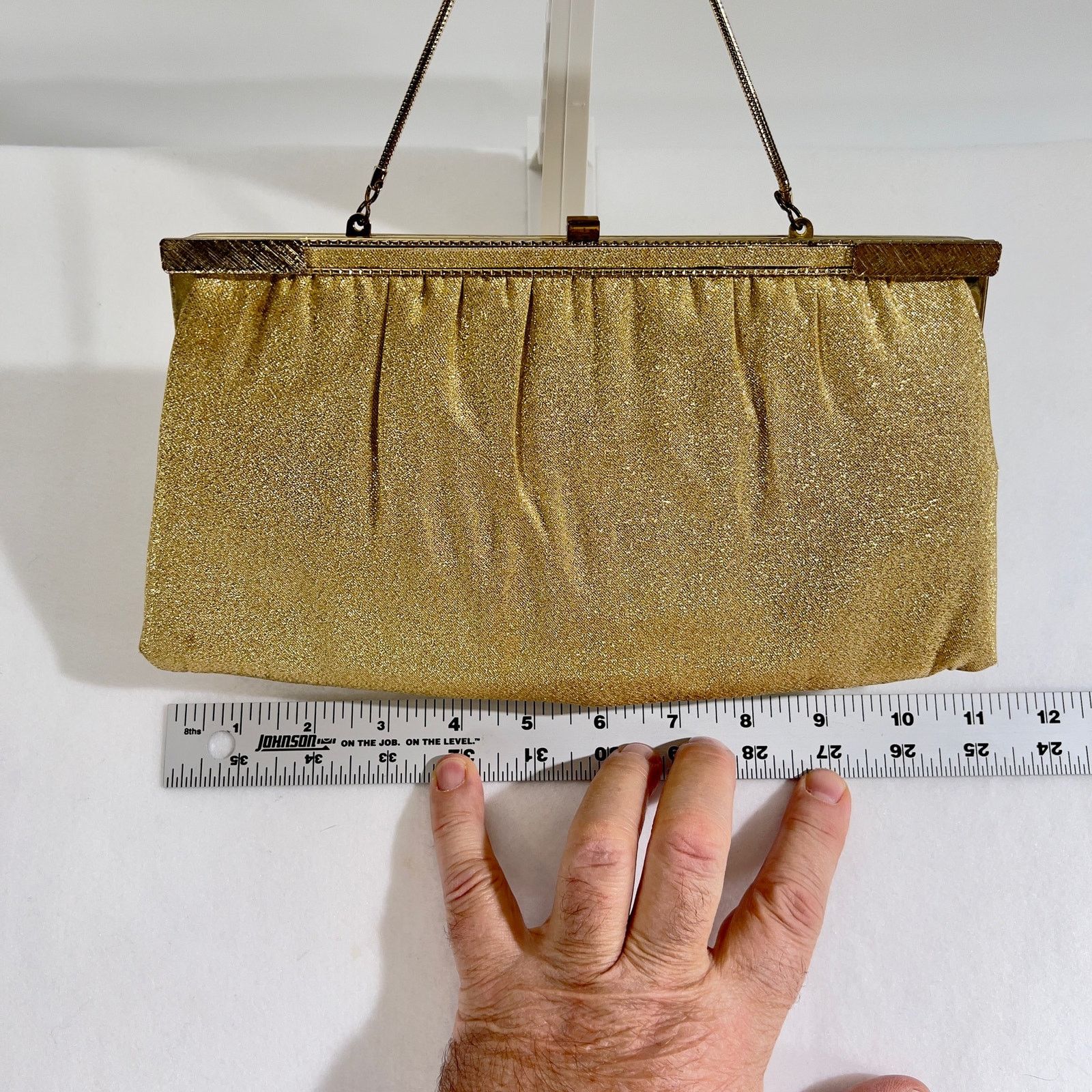 Vintage Clutch Purse Made in USA 11.5"x5.5" Gold Metallic Chain Size ONE SIZE - 7 Thumbnail