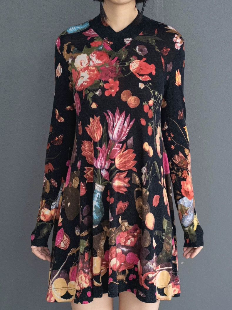 Kenzo KENZO Floral, floral, fruit elastic knit dress vintage Size L / US 10 / IT 46 - 5 Thumbnail