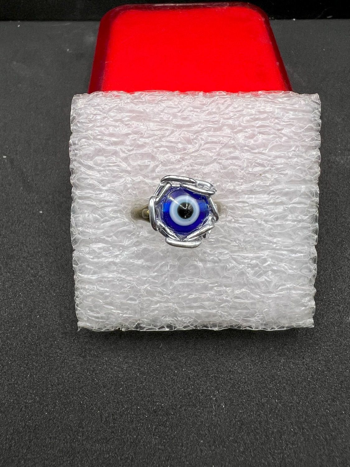 Handmade Evil eye bronze ring with chain - size 6 Size ONE SIZE - 1 Thumbnail