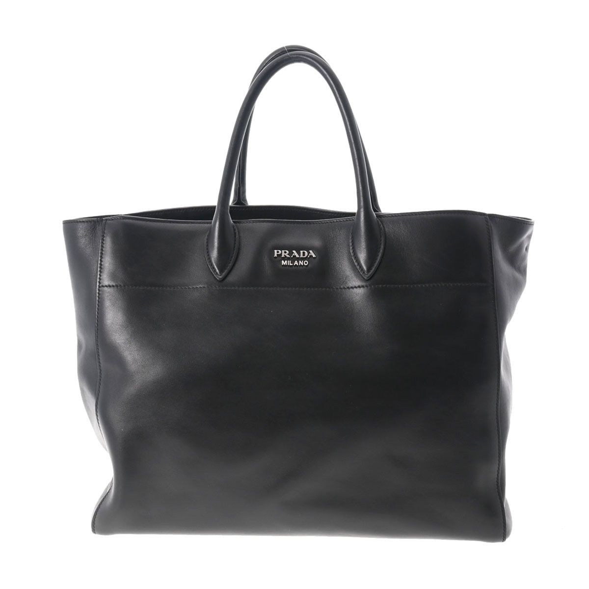 image of Prada Tote Bag Black Silver Hardware Calf 2Way Bag, Women's