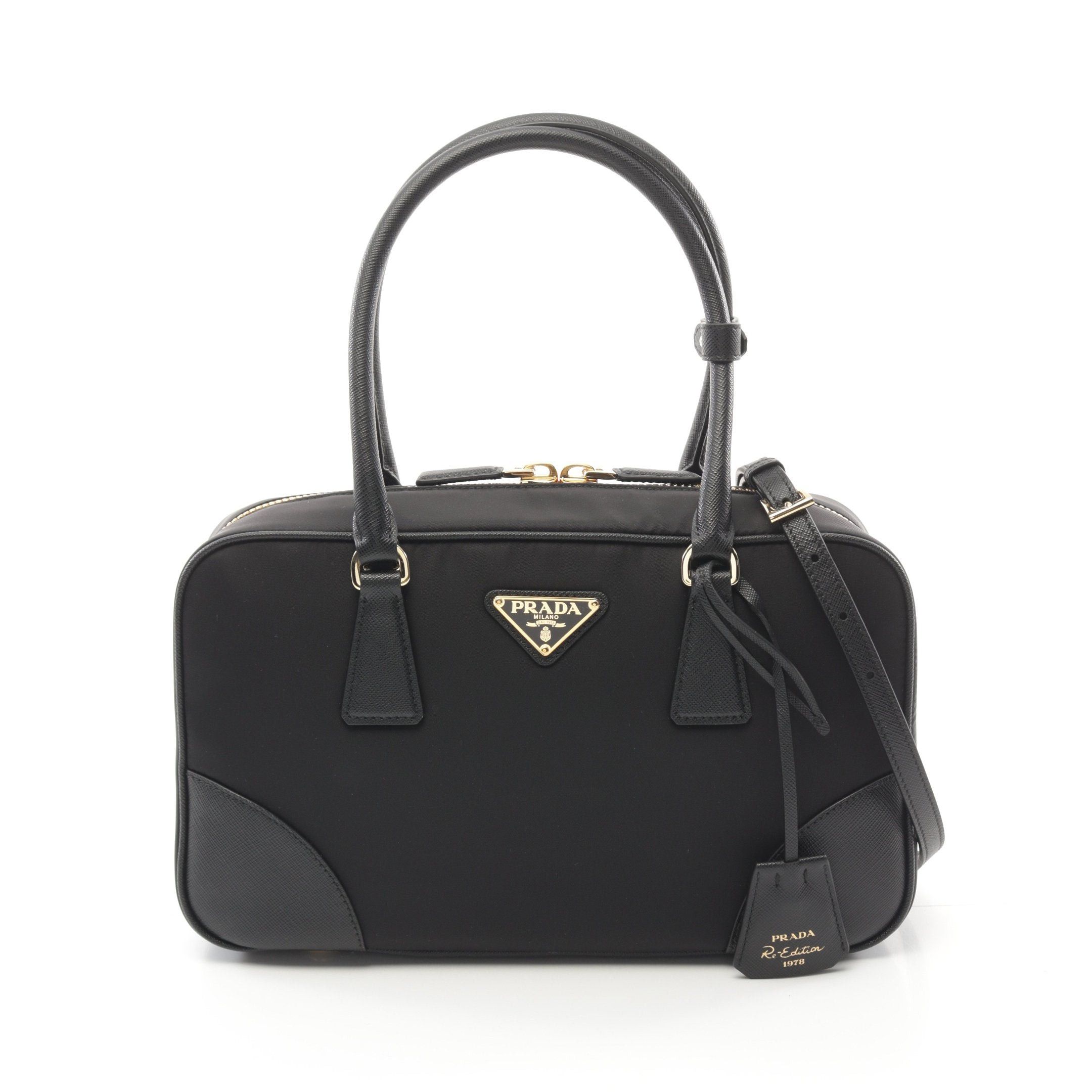 Prada Prada Re-Edition 1978 Re-Nylon Medium Double Handle Handbag Nylon Saffiano Leather Black Size ONE SIZE - 1 Thumbnail