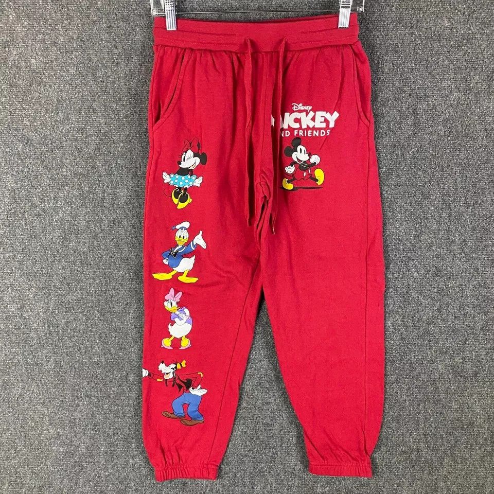 Disney Mickey Mouse Sweatpants Women's Small Cropped Drawstring S Size 26" / US 2 / IT 38 - 1 Thumbnail