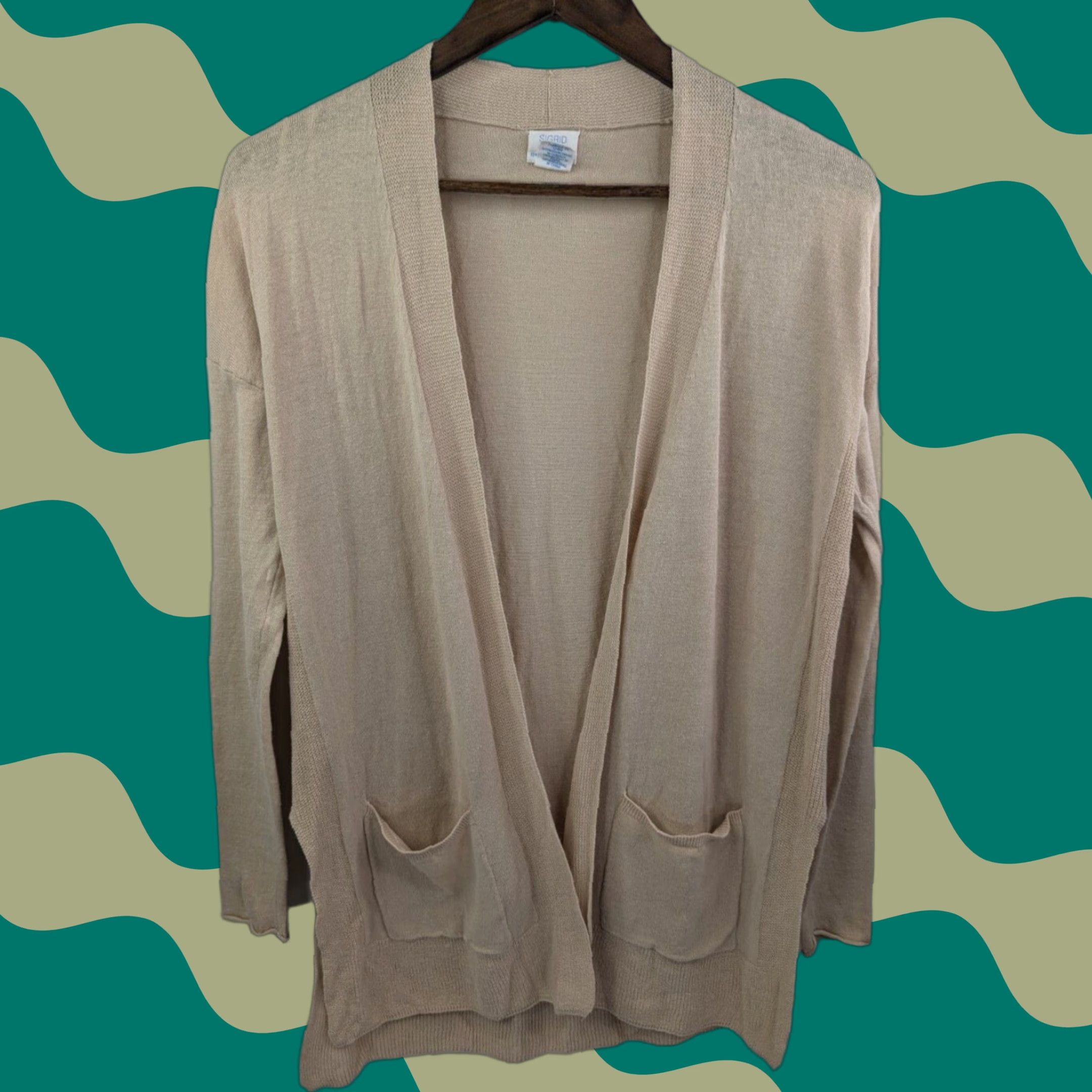 Vintage Sigrid Olsen Cardigan Women's Linen Cotton Blend Beachy Open Sweater Size S Beige Long Sleeve Pockets Size S / US 4 / IT 40 - 1 Thumbnail