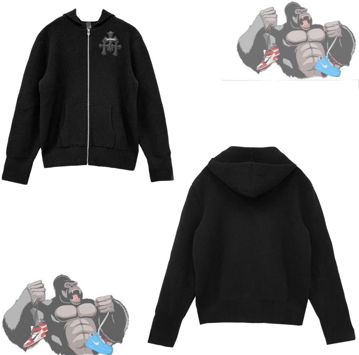 トップス CHROME HEARTS GRP Y NOT ZIP UP HOODIE Chrome Hearts Chrome Hearts GRP Y NOT Leather Patchwork Zip-Up