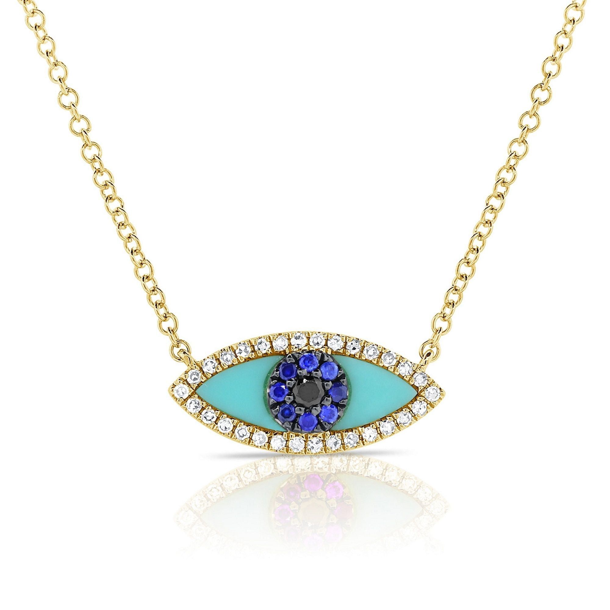 image of Cartier Diamond & Turquoise Evil Eye Necklace In 14K Yellow Gold, Women's