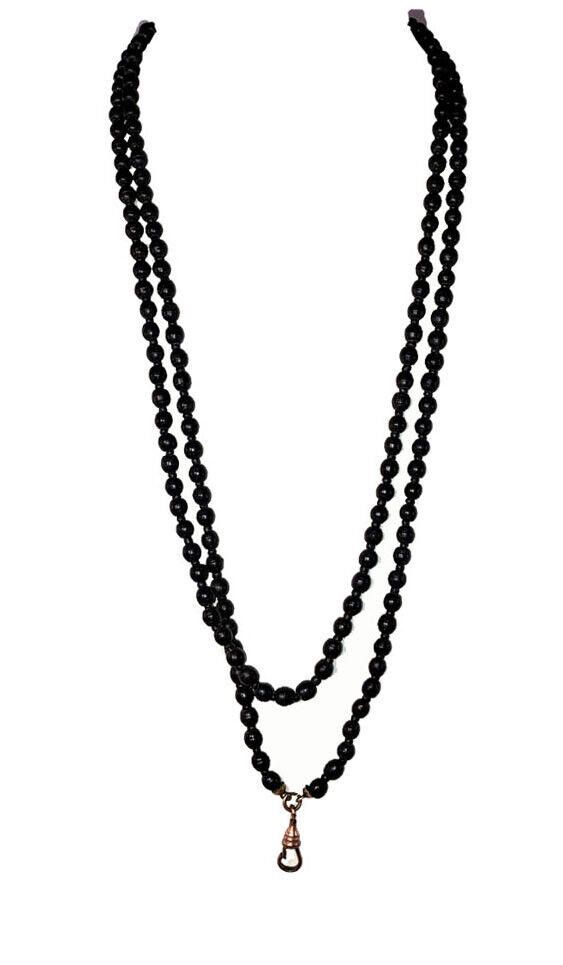 Designer Victorian Smooth Jet Bead Flapper Necklace Muff Chain Size ONE SIZE - 1 Thumbnail