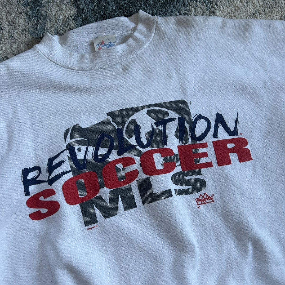 Majestic 1997 NEW ENGLAND REVOLUTiON FLEECE MLS CREWNECK MADE iN USA Size US XL / EU 56 / 4 - 2 Thumbnail