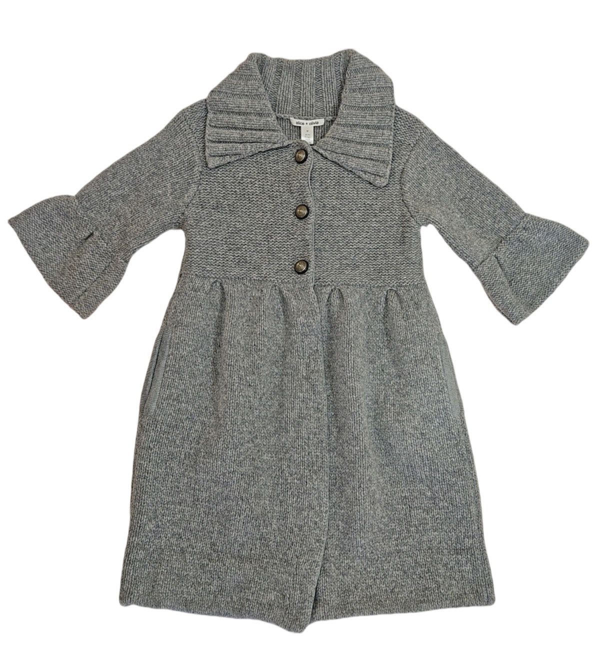 Alice + Olivia × Vintage Alice & Olivia Knit Wool Alpaca Bell Sleeve Cardigan/ Dress Size M / US 6-8 / IT 42-44 - 6 Thumbnail