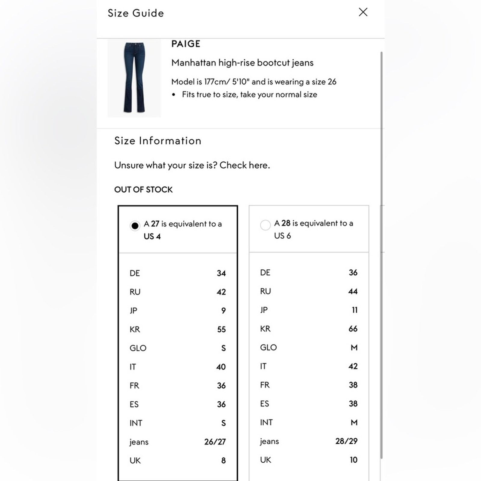 Paige PAIGE Manhattan high-rise bootcut jeans in Eleanor Denim 27 Size 27" / US 4 / IT 40 - 14 Thumbnail