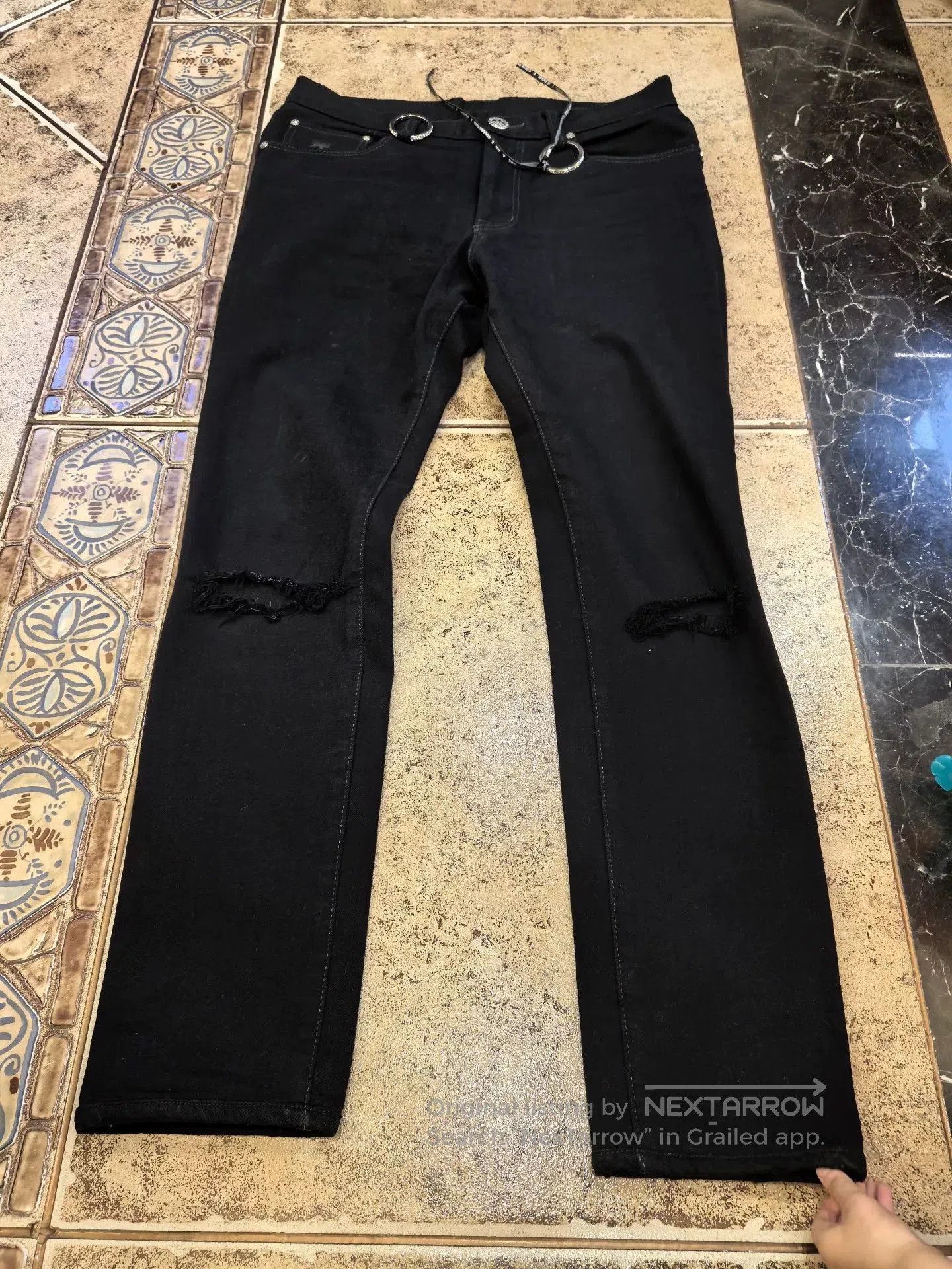 Mastermind Japan MMJ Black Ripped Skull Embroidered Jeans. Size US 31 - 2 Thumbnail