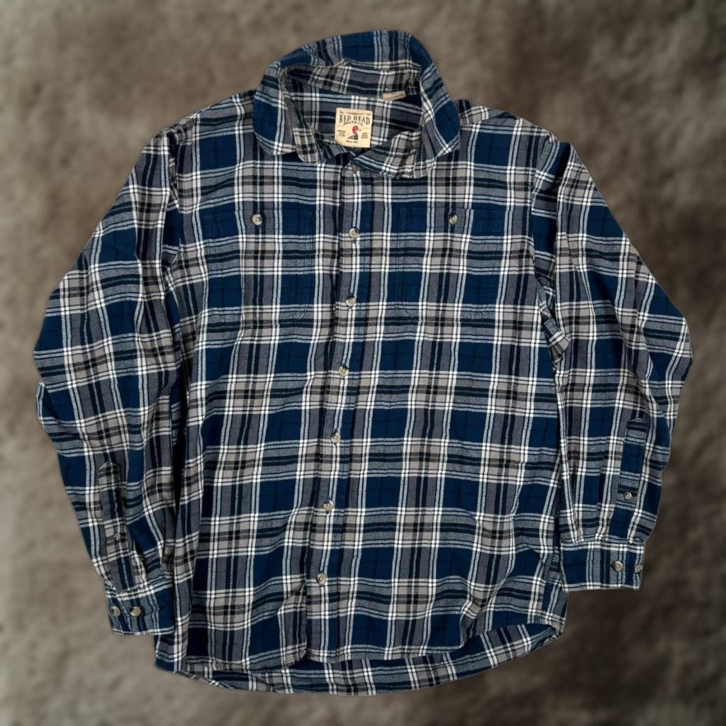 All Blues RedHead Shirt Mens LT Large Tall Blue Plaid Flannel Long Sleeve Button Up Pockets Size US L / EU 52-54 / 3 - 1 Thumbnail