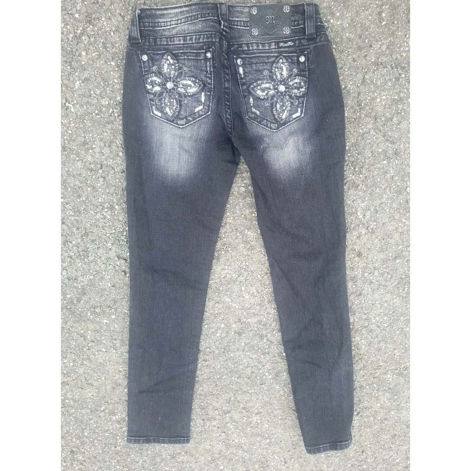 Miss Me Miss Me Signature Skinny Jeans Women's 29 Bling Sequin Black Denim Jeans Slim 5-Pocket Womens Size 29" - 5 Thumbnail