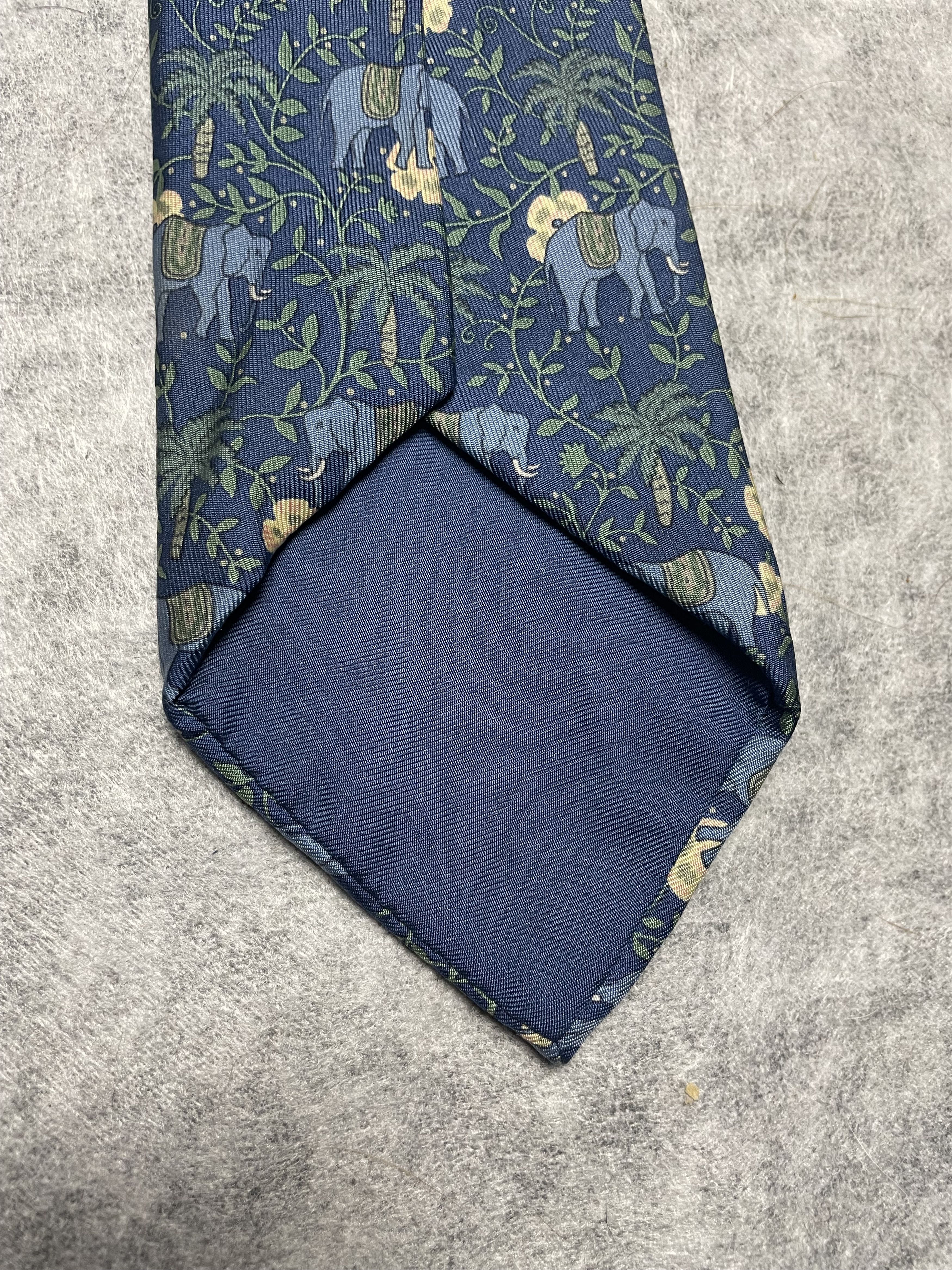 Hermes HERMES Paris 7183 UA Mustard Elephant Palm Floral Silk Tie Size ONE SIZE - 5 Thumbnail