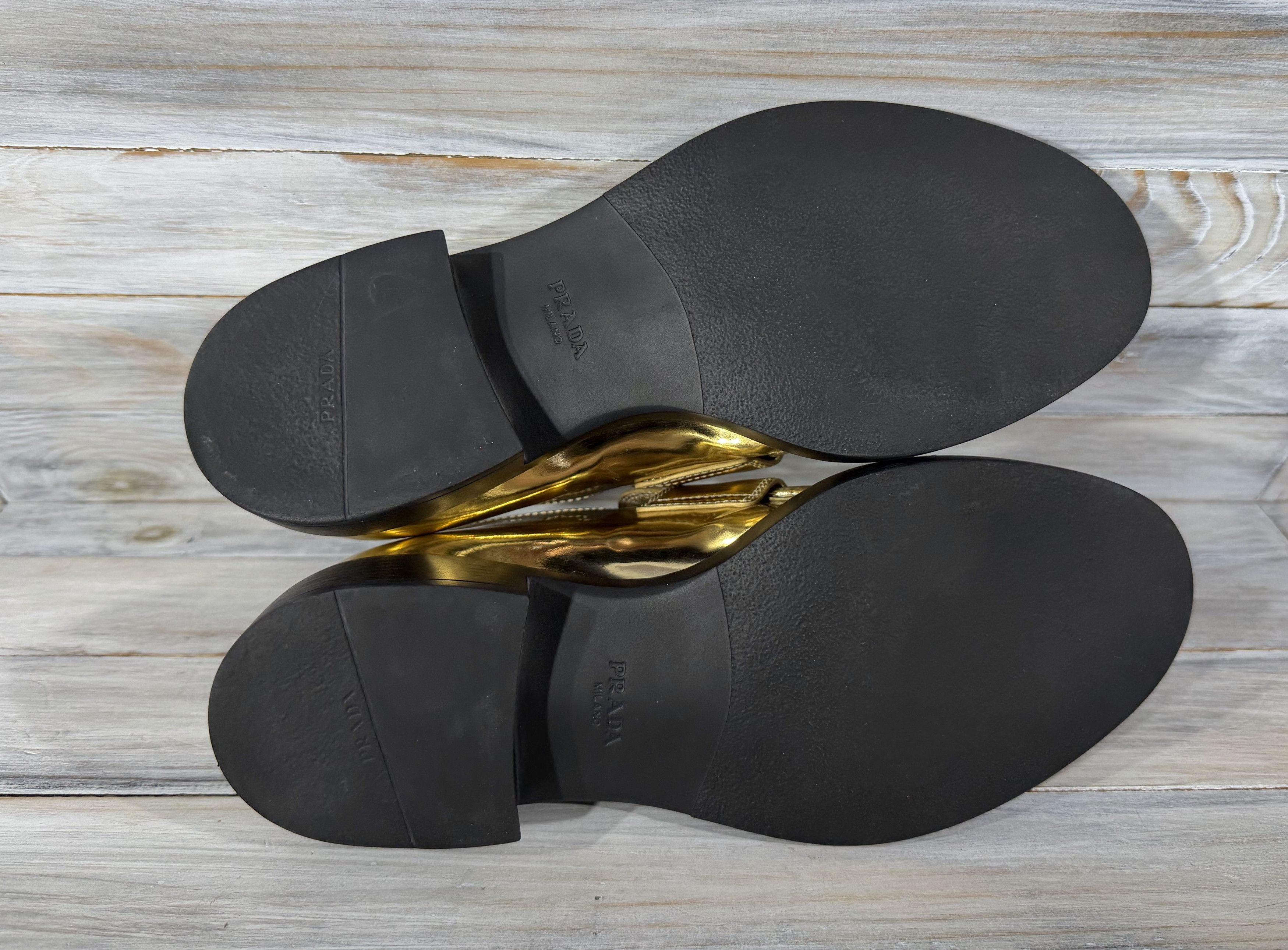Prada PRADA Milano Metallic Gold Leather Loafers Triangular Logo Size US 10.5 / IT 40.5 - 8 Thumbnail