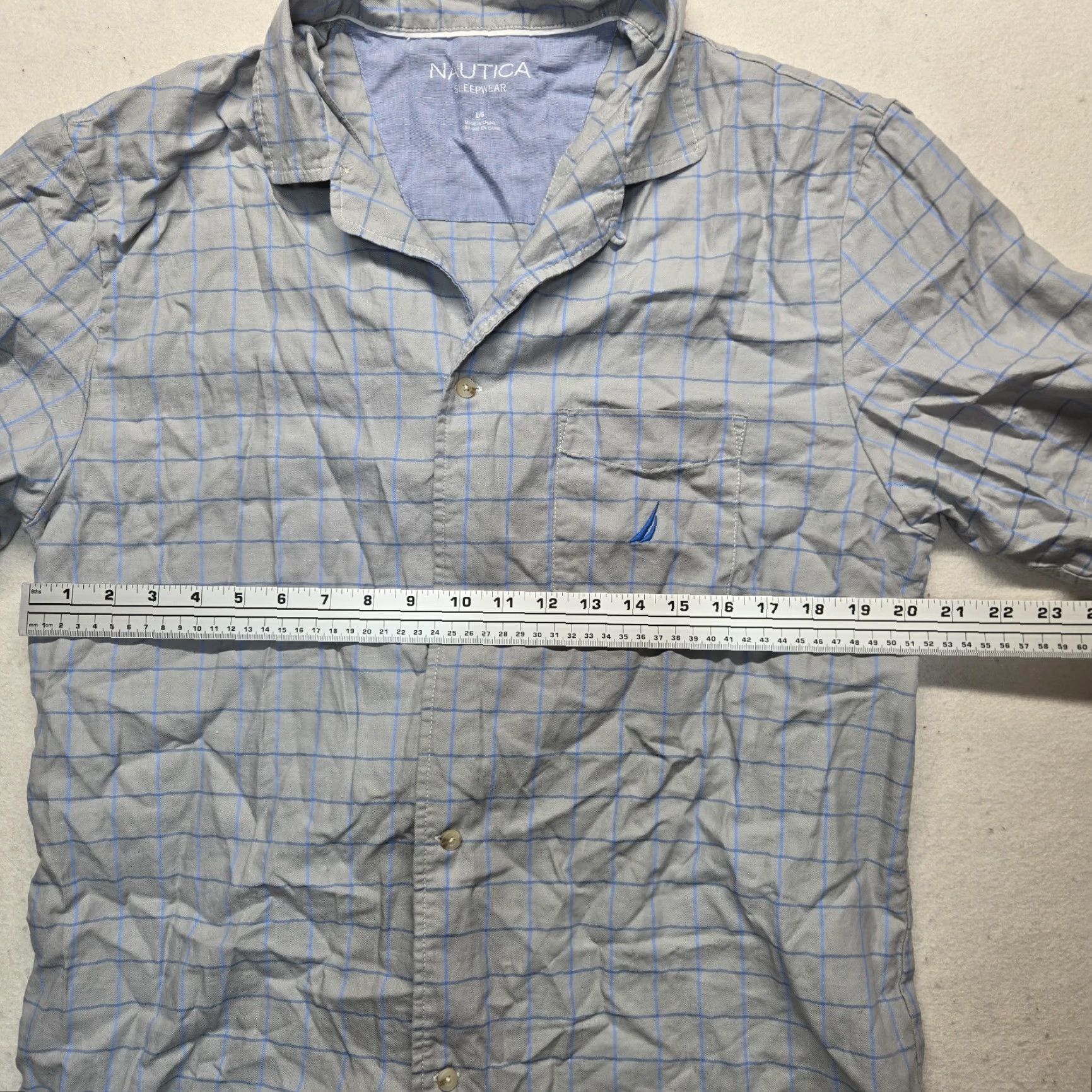Nautica Nautica Shirt Blue Plaid Sleepwear Casual Pocket Short Sleeve Adult Mens L Large Size US L / EU 52-54 / 3 - 6 Thumbnail