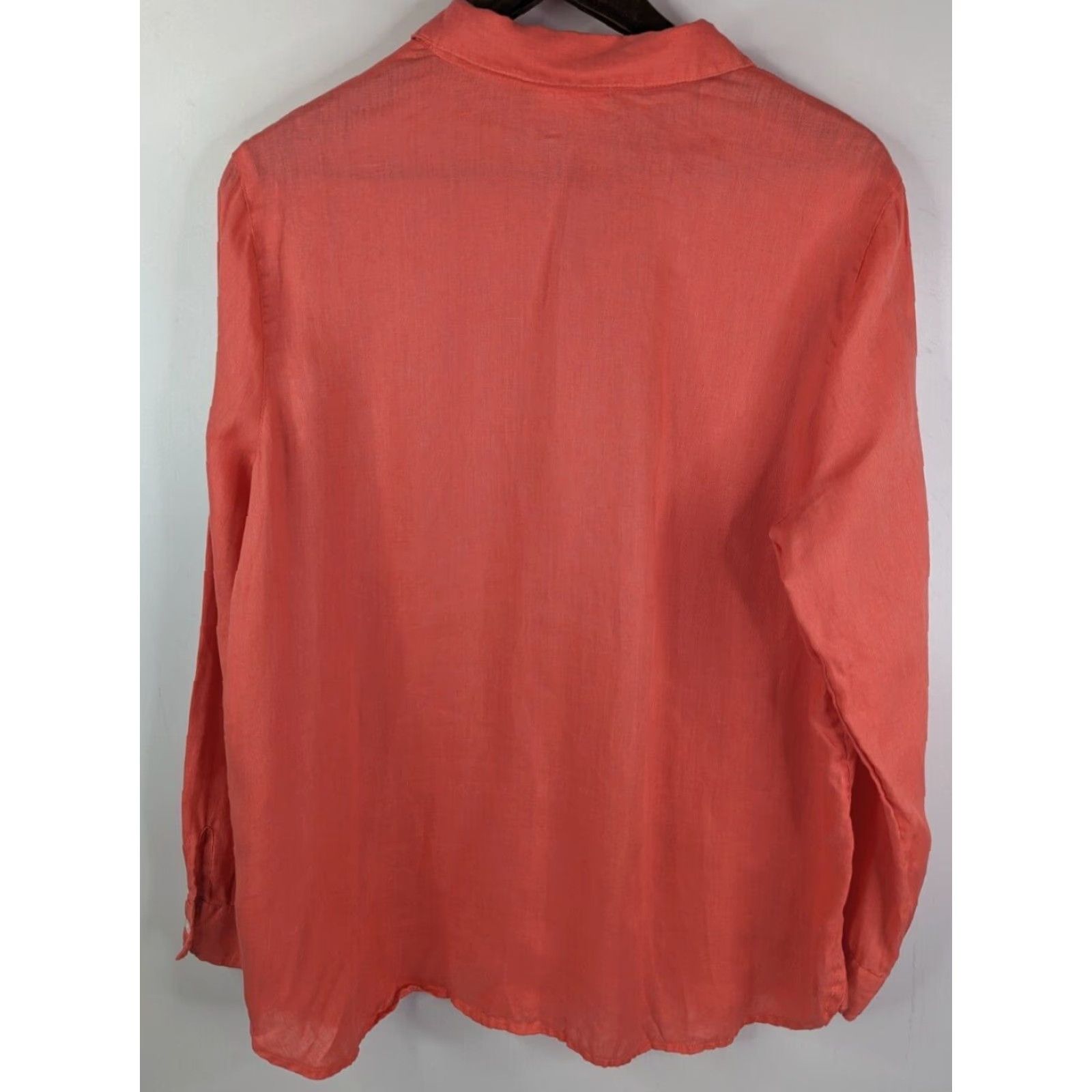 J. Jill J Jill Blouse Long Sleeve Collared Button Linen Classic Size L Orange Coral Women’s Shirt Blouse 703923 Size L / US 10 / IT 46 - 4 Thumbnail