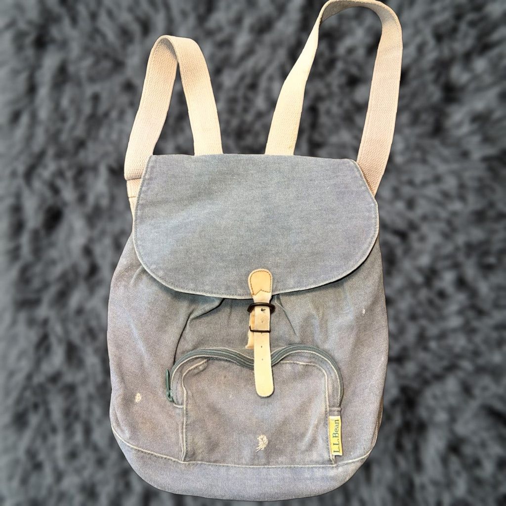 VINTAGE LL Bean Backpack Green 70s 80s Cotton Day USA Travel Mens Backpack
