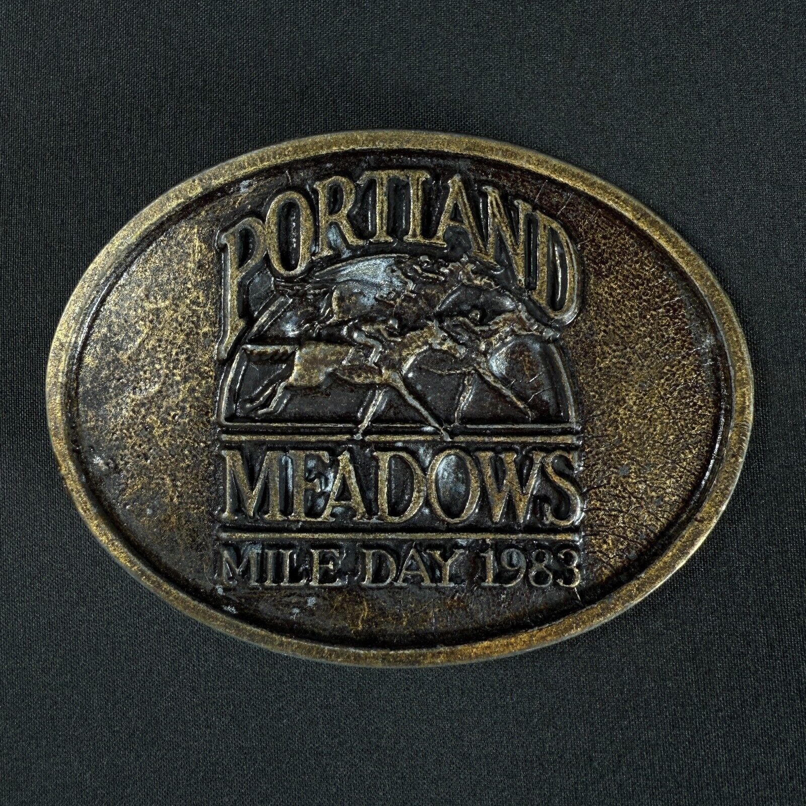 Vintage Portland Meadows 1983 Horse Racing Vintage Belt Buckle brass Size ONE SIZE - 1 Thumbnail