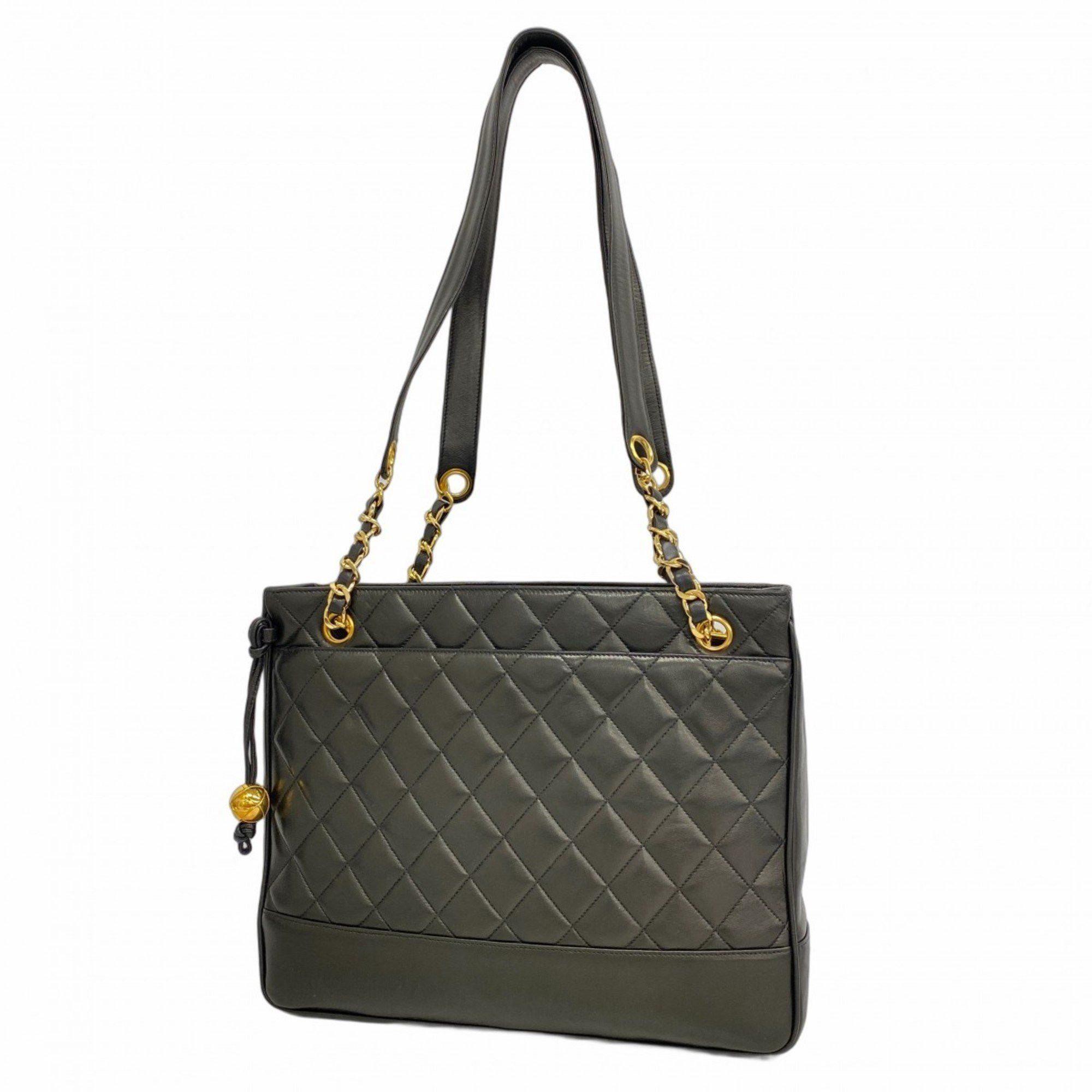 Chanel Tote Bag Matelasse Chain Lambskin Black Women's