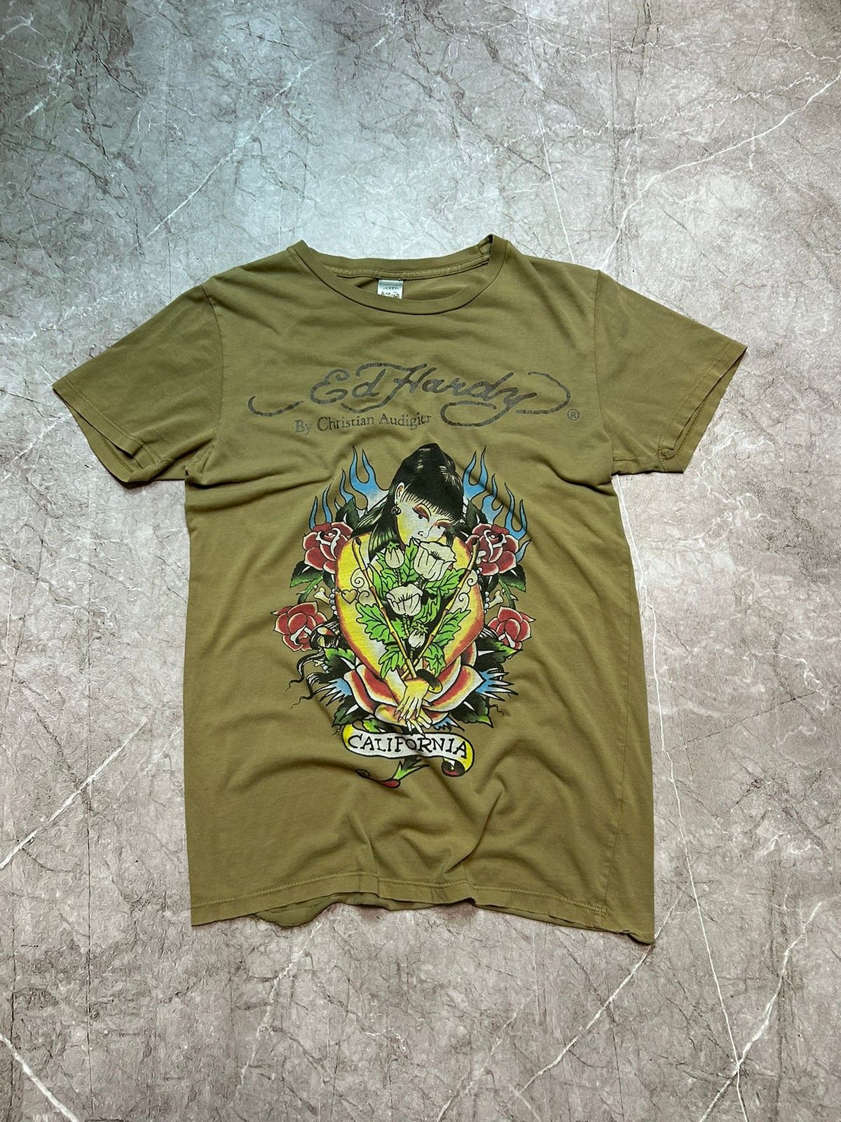 Pre-owned Ed Hardy X Vintage 90's Ed Hardy Japanese Style Tattoo Y2k T-shirt In Green