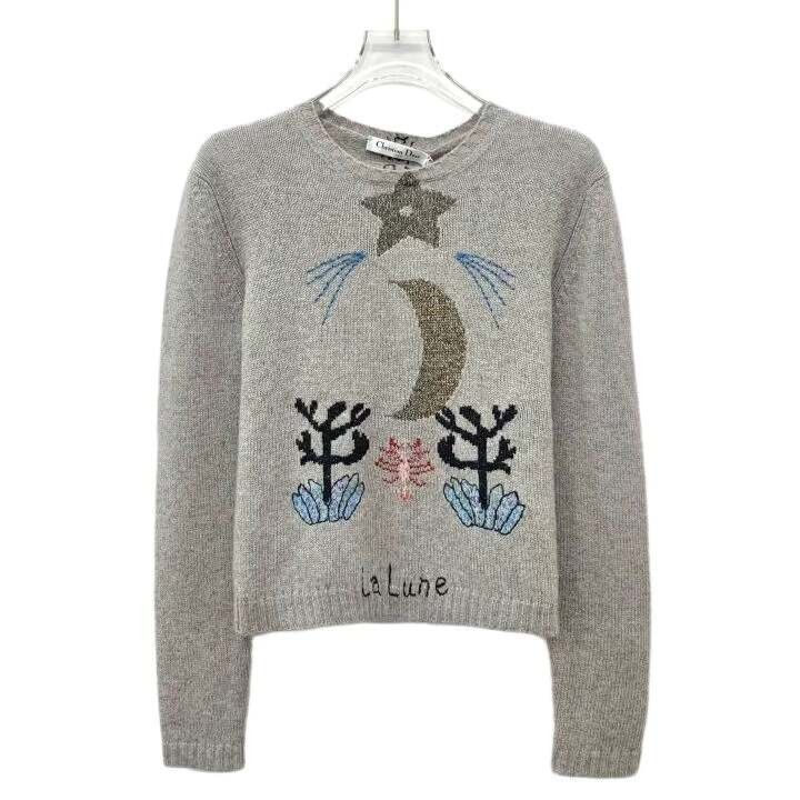 Dior Dior Gray Star Moon Embroidery Cashmere Sweater Size US M / EU 48-50 / 2 - 1 Thumbnail