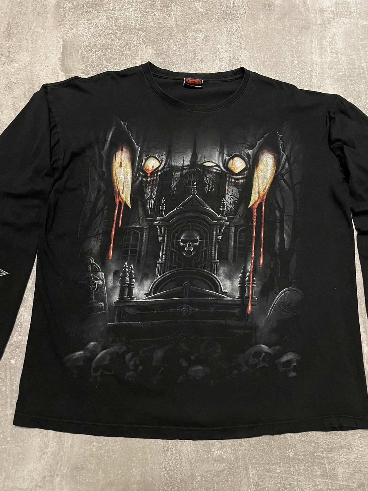 Affliction × Ed Hardy Vintage Black Metal Vampire Cross Full Print Long Sleeve Size US XL / EU 56 / 4 - 2 Thumbnail