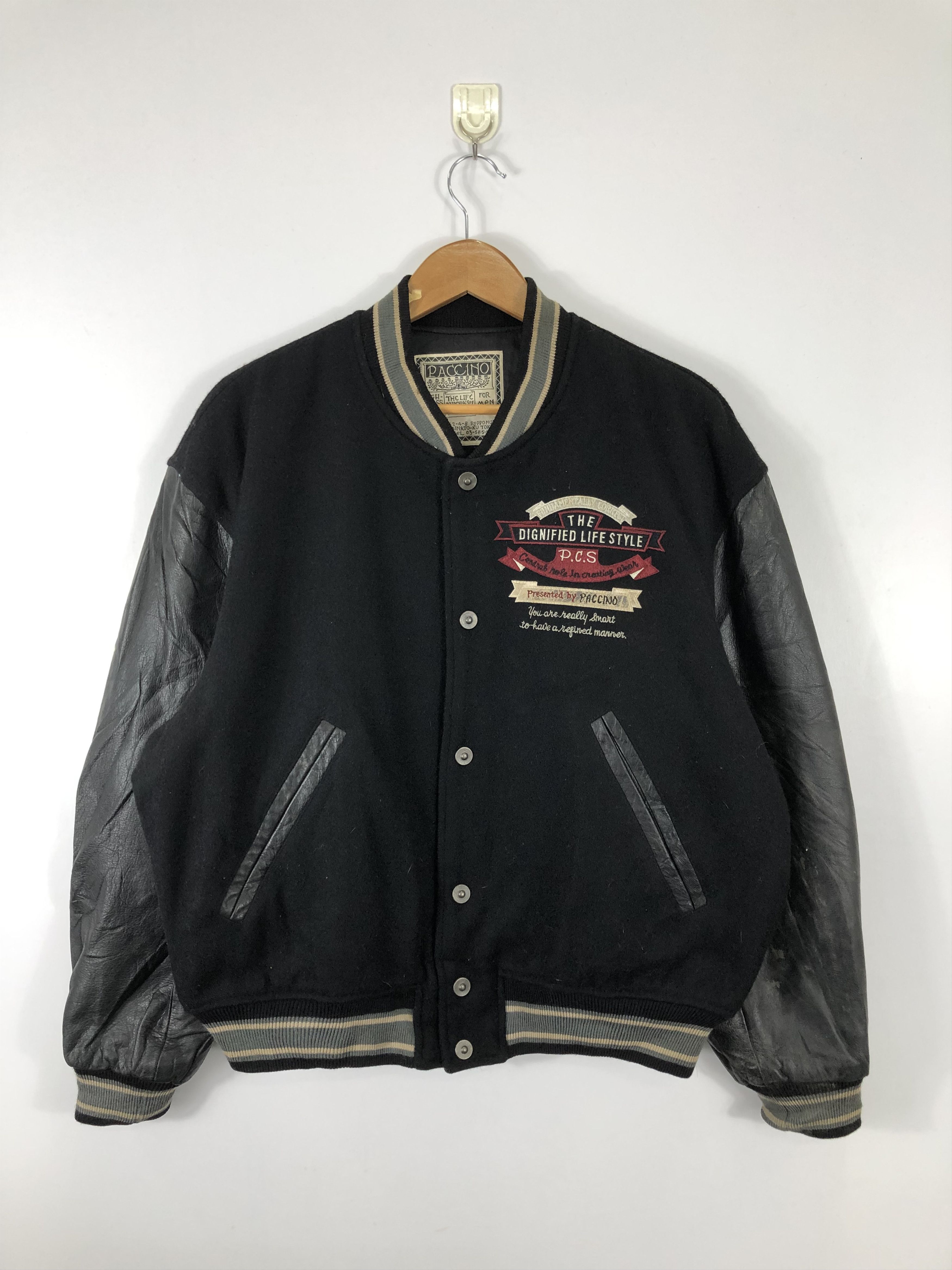 Japanese Brand Vintage 80s Paccino Embroidered Varsity Jacket Leather V0230 Size US L / EU 52-54 / 3 - 3 Thumbnail