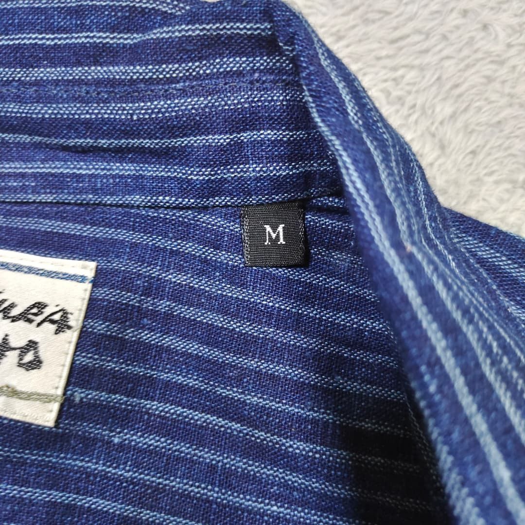 Japanese Brand SASAKURA GENSHO INDIGO STRIPE DENIM LONG SLEEVE BUTTON SHIRT Size US M / EU 48-50 / 2 - 6 Thumbnail