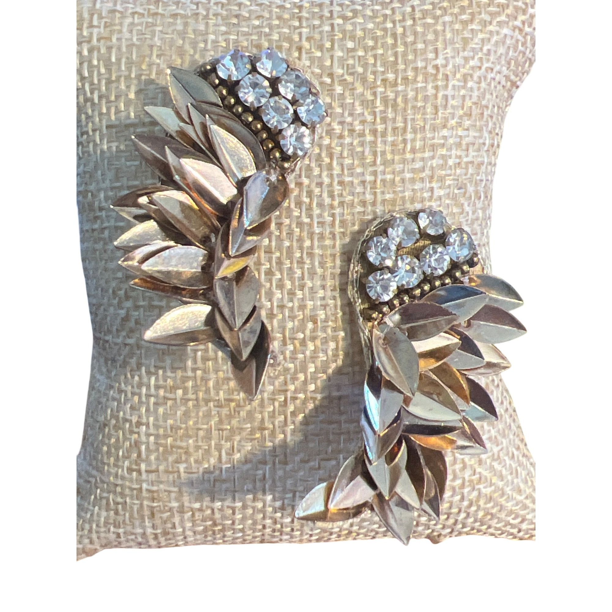 Other Vtg Rhinestone Leaf Cluster Statement Earrings Gold Metallic Size ONE SIZE - 2 Thumbnail