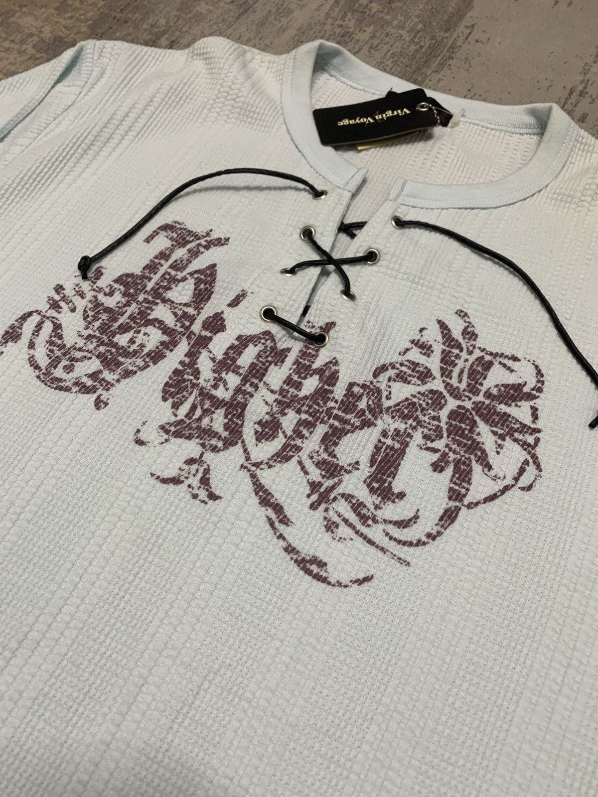 If Six Was Nine Virgin Voyage Japanese Gothic Poem Lace-Up Waffle Knit Shirt Size US L / EU 52-54 / 3 - 4 Thumbnail