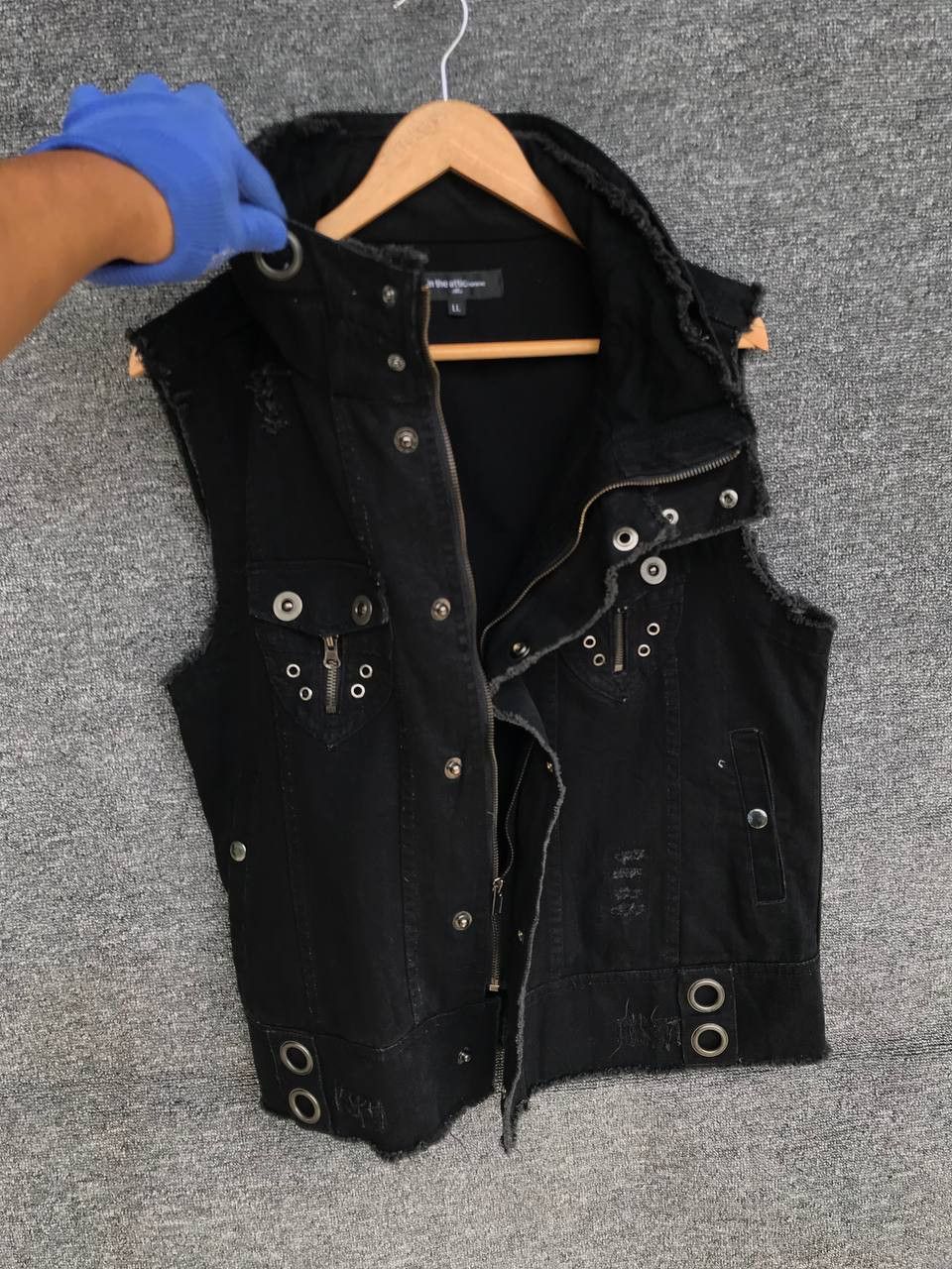 image of If Six Was Nine x In The Attic Inthe Attic Distressed Bondage Sleeveless Jacket With Hoodie in Blac