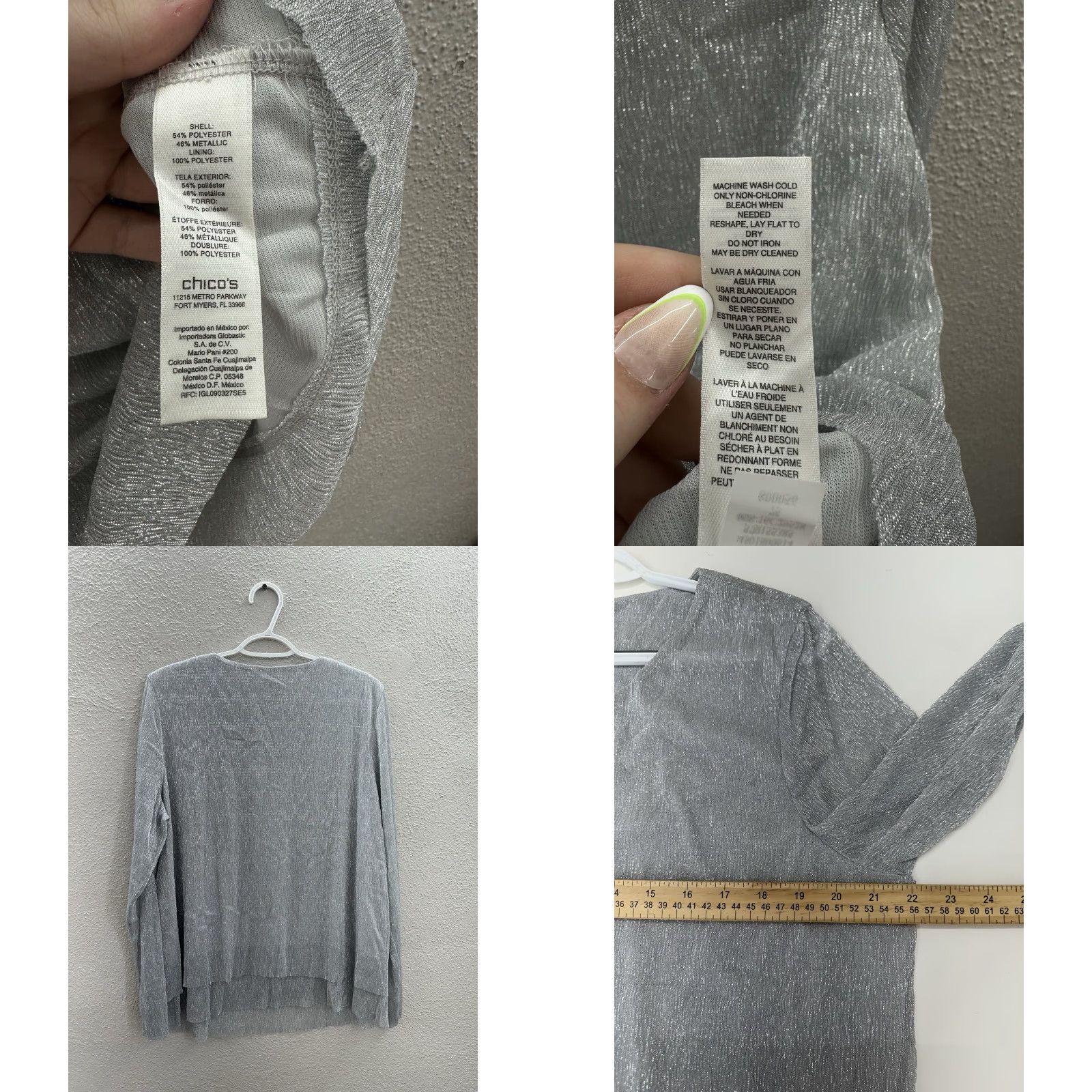 Vintage Chicos Shirt Womens Size 3 Gray Metallic Ultimate Layer Long Sleeve Seagull NWTS Size XS / US 0-2 / IT 36-38 - 8 Thumbnail
