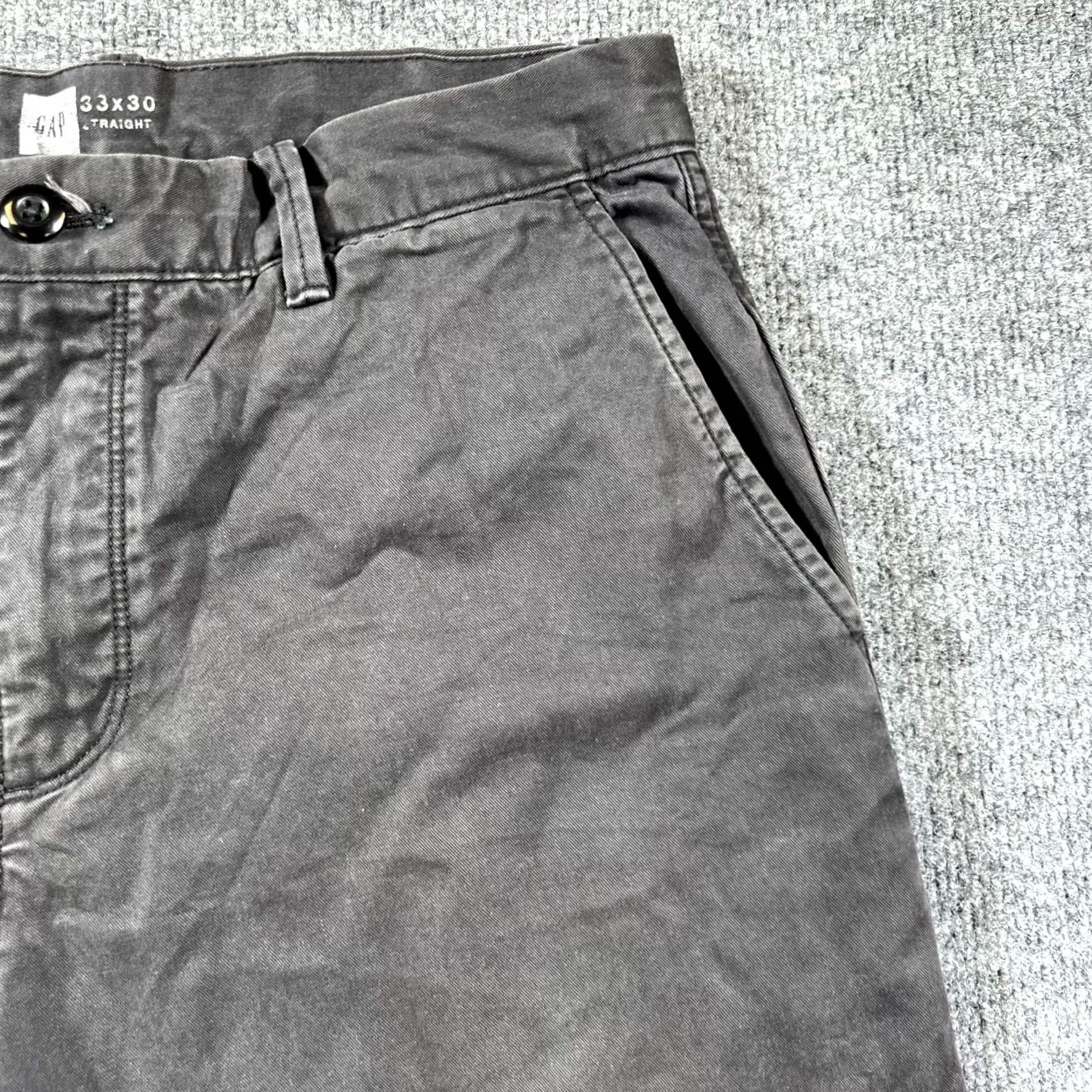 Gap Gap Pants Mens 33x30 Black Khakis Flannel Lined Straight Flat Front Slash Pockets Vintage Sit Vintage? Size US 33 - 2 Thumbnail