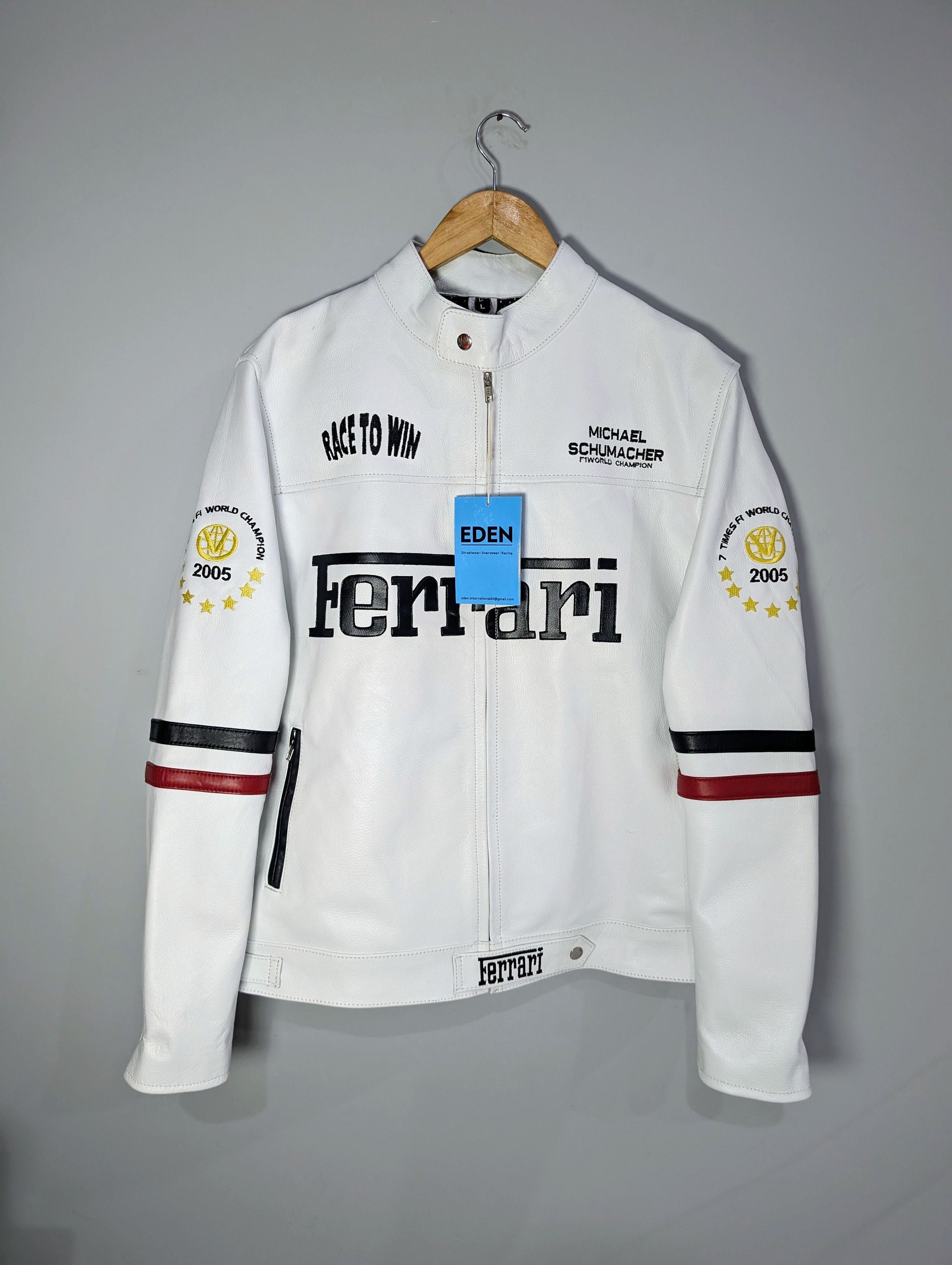 Vintage 🔥Ferrari 🔥 Formula 1 Racing Real Cowhide Leather Jacket Size US XL / EU 56 / 4 - 2 Thumbnail