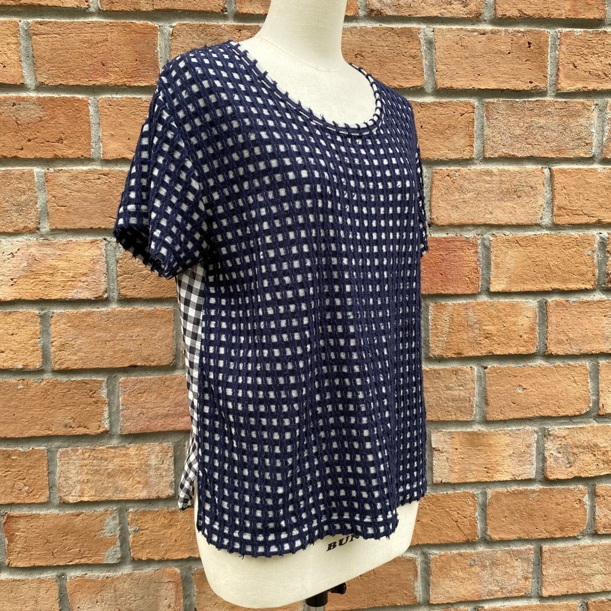Zucca Zucca Navy Textured Grid Front Top with Sheer Back Panel Size M / US 6-8 / IT 42-44 - 16 Thumbnail