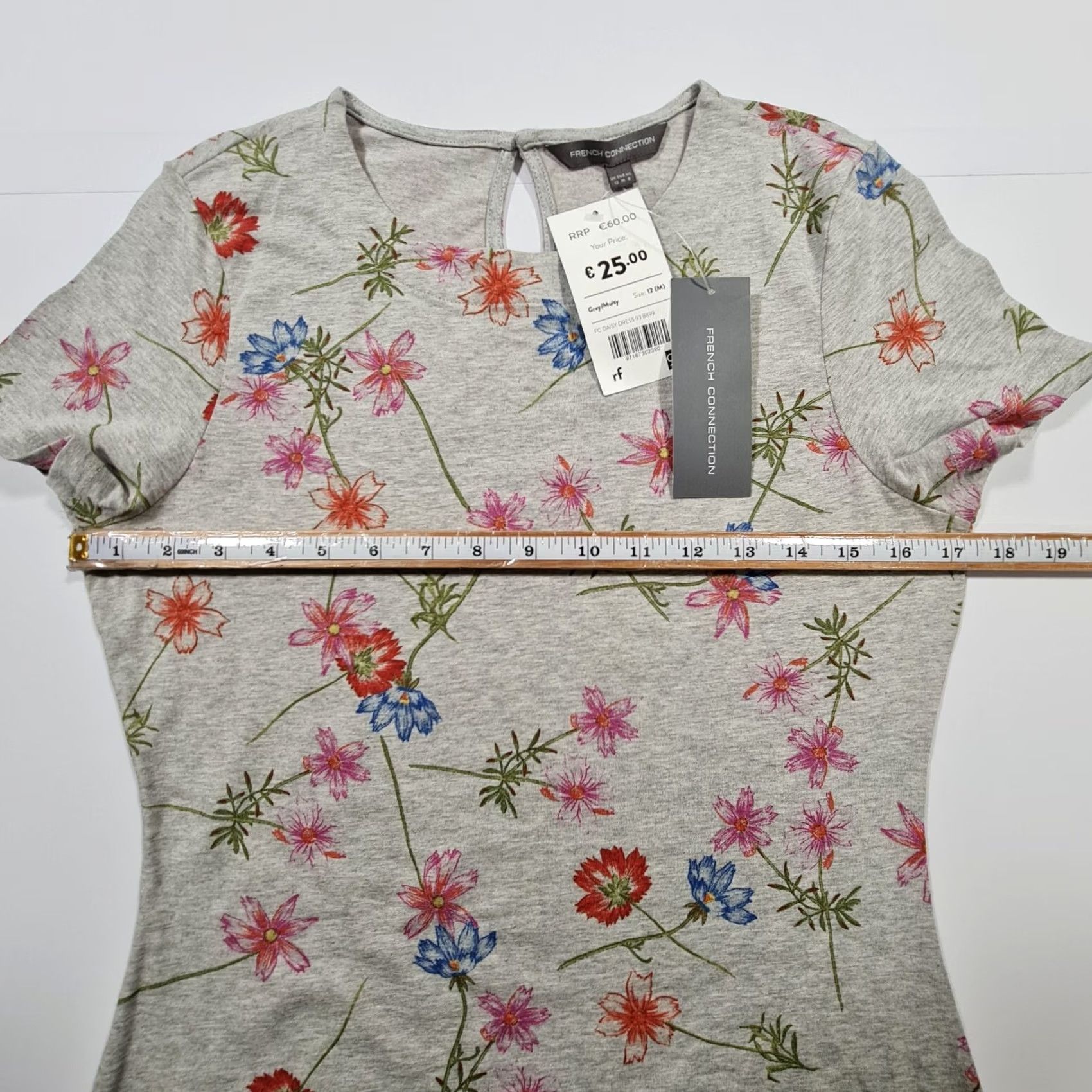 French Connection French Connection Womens Dress Grey 12 UK Floral Short Sleeves Jersey Bodycon Dress Size XL / US 12-14 / IT 48-50 - 4 Thumbnail