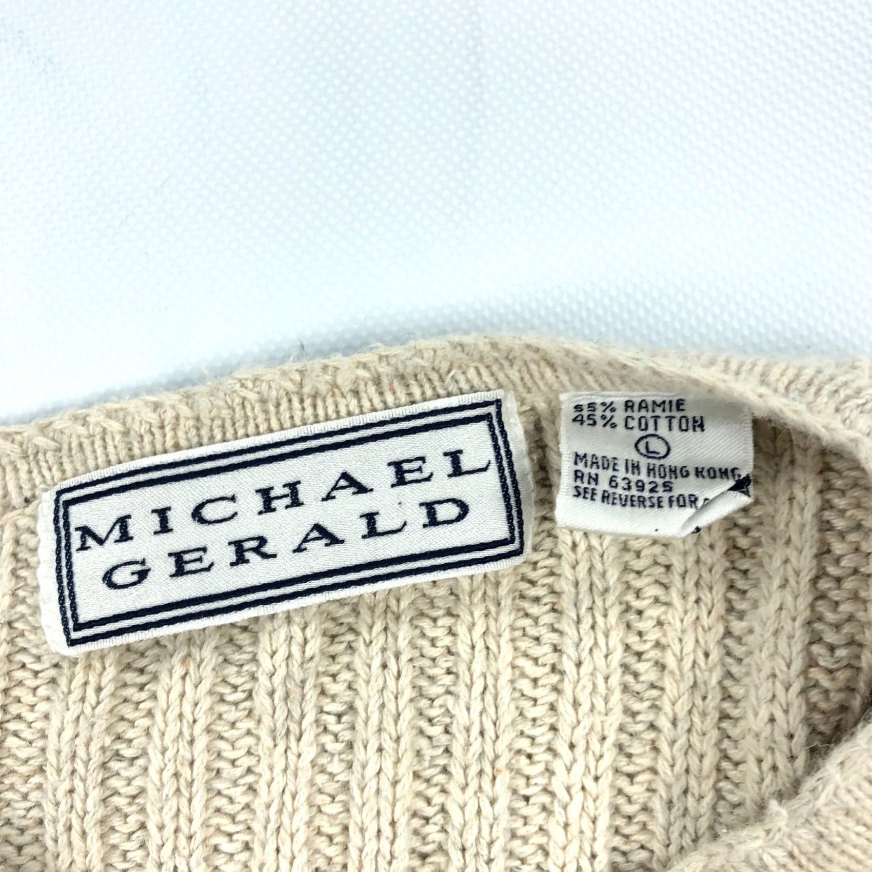 Vintage VINTAGE Michael Gerald Men's L Striped Ribbed Henley Sweater Beige Gray Burgundy Pullover Button-Up Knit Ramie Cotton Classic Outdoor Fall Winter Size US L / EU 52-54 / 3 - 3 Thumbnail